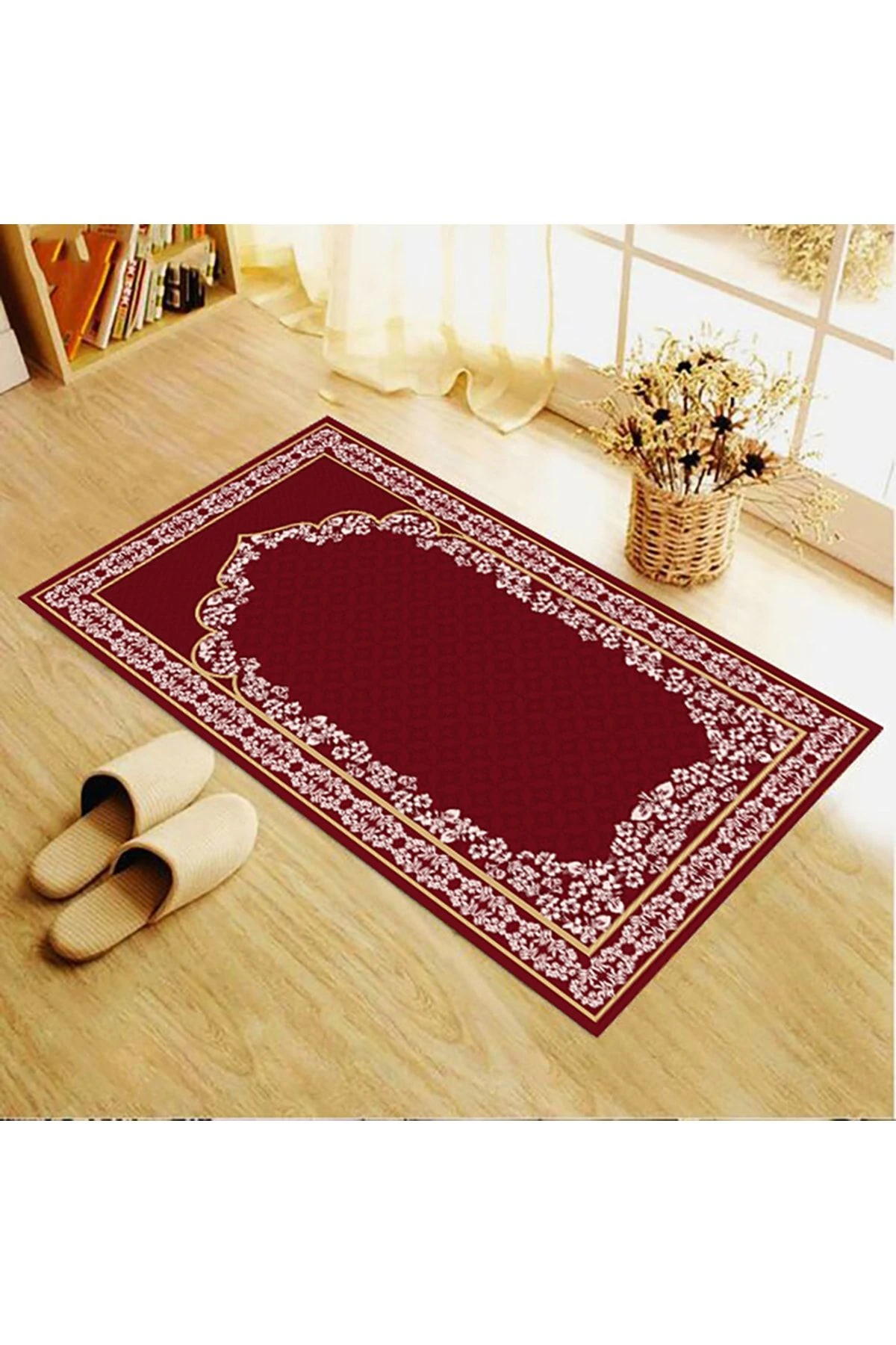 Kırmızı Çiçek Desenli Seccade 70x120