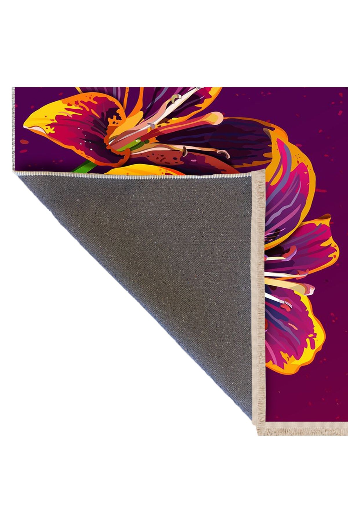 Yılmaz Koleksiyonu Mor ve Sarı Tonlarda Floral Zambak Desenli Modern Dekoratif Halı 13