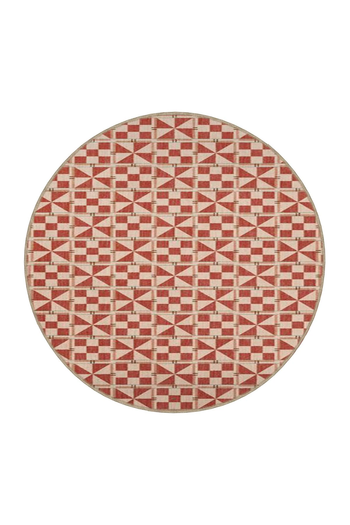 Kırmızı ve Pembe Tonlarında Geometrik Desenli Dekoratif Halı 4194