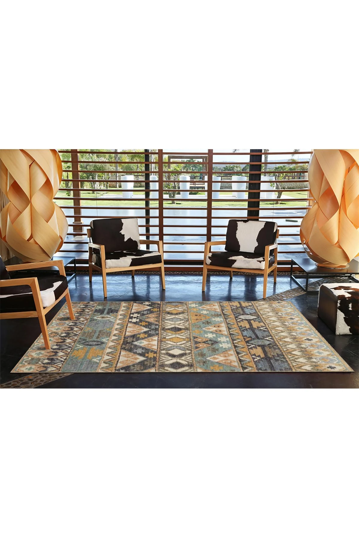 Çapraz Modern Sarı Baklava Desenli Dekoratif Halı miravip571