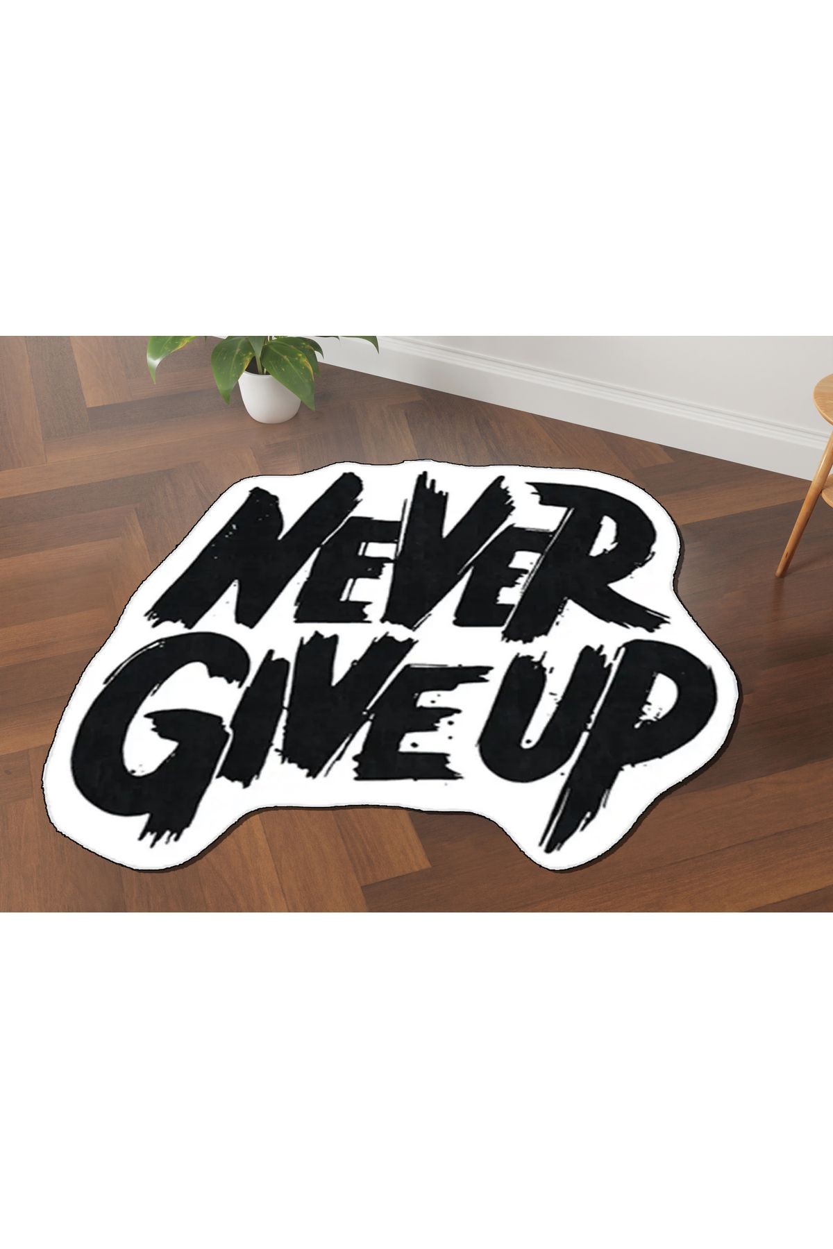 Alya Koleksiyonu Never Give Up Yazı Detaylı Dokuma Taban Dekoratif Halı alya64