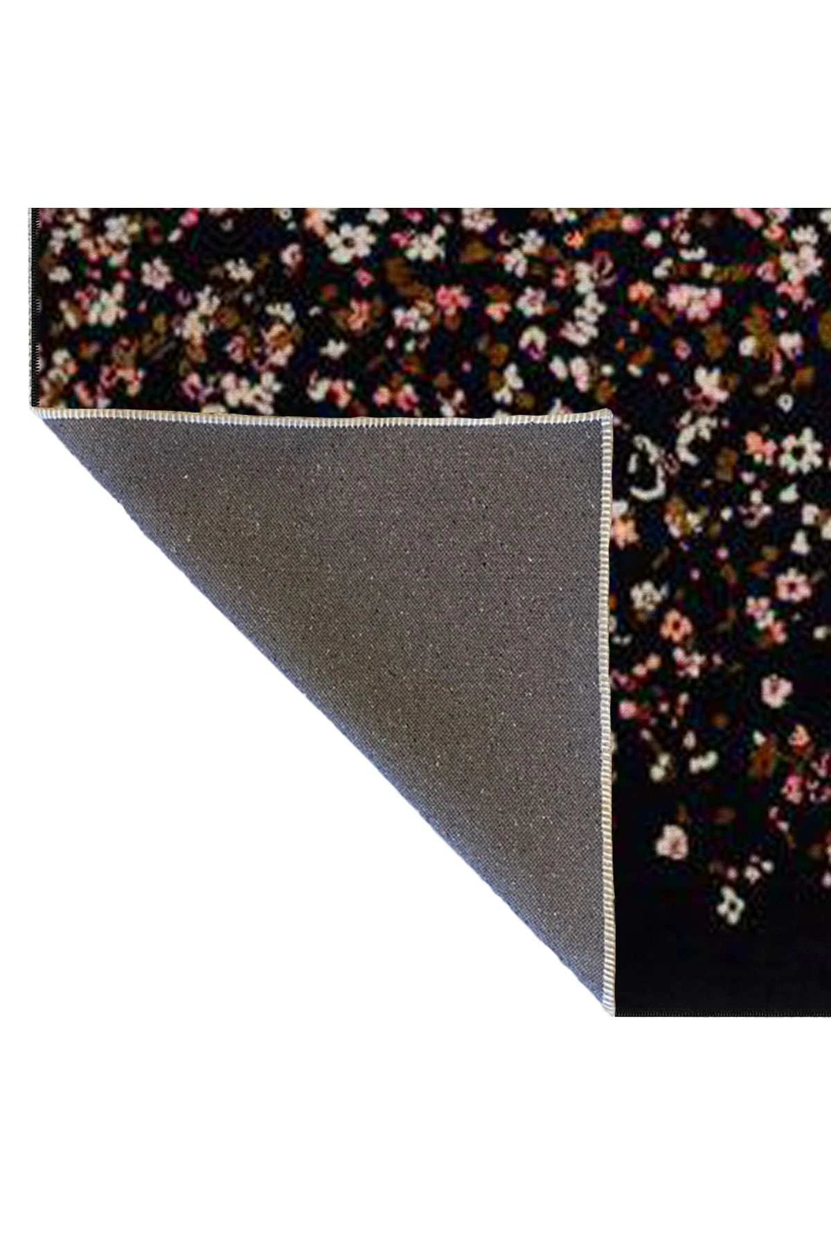 Siyah Tonlu Çiçekli Desenli Dekoratif Halı miravip576