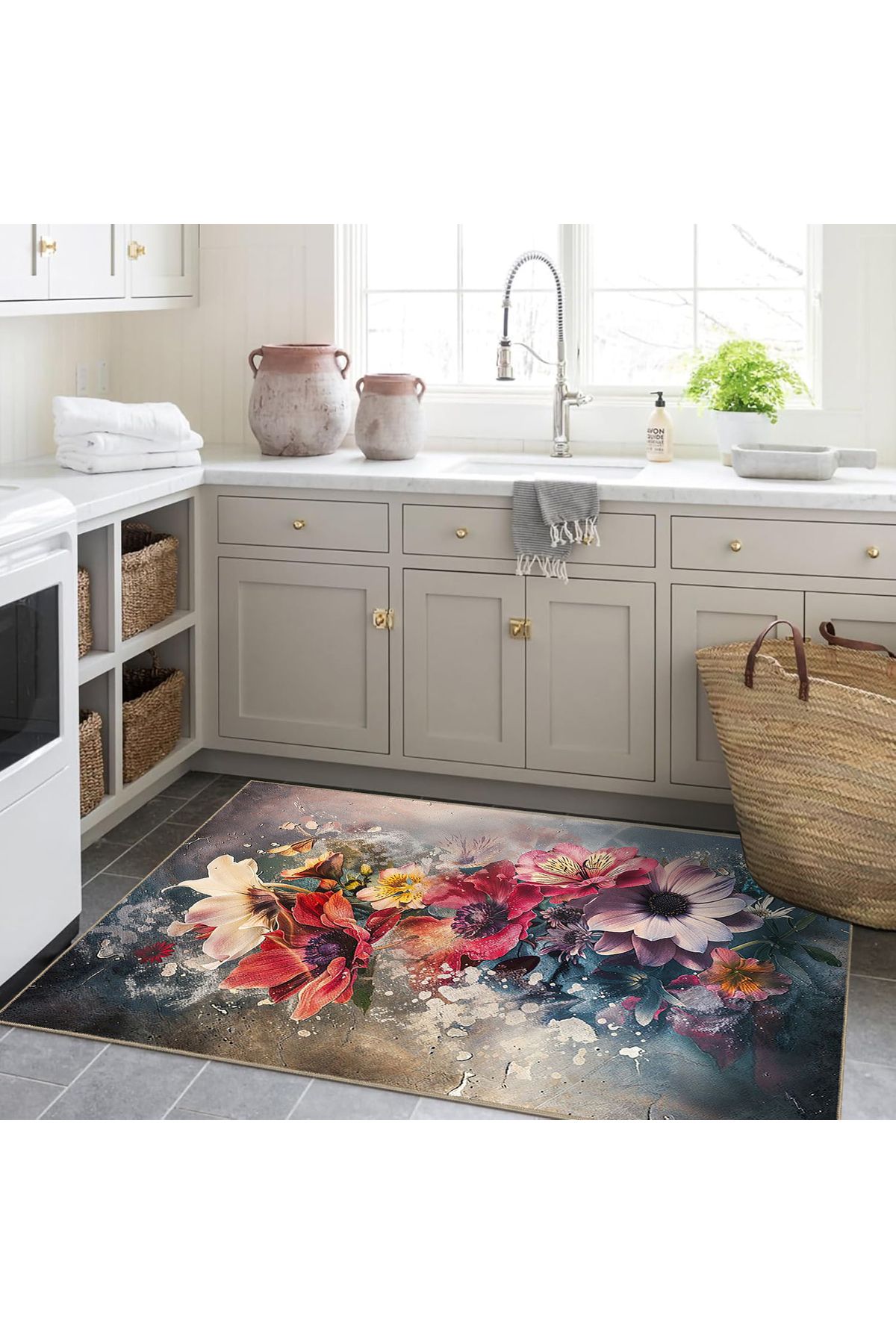 Güneş Koleksiyonu Renkli Çiçekler  Desenli Dokuma Taban Modern Dekoratif Halı güneş48