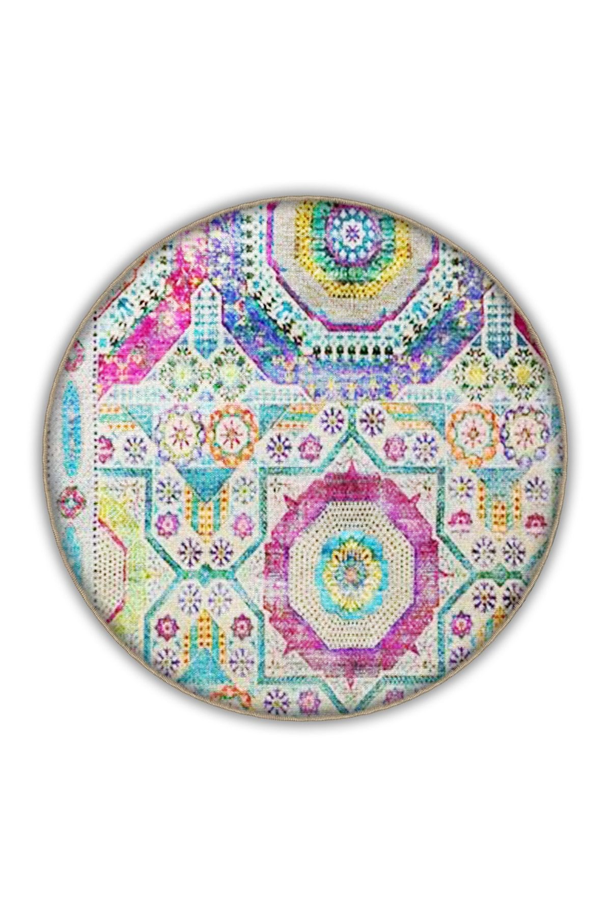 Çok Renkli Çiçek ve Geometrik Desenli Modern Dekoratif Halı 3292