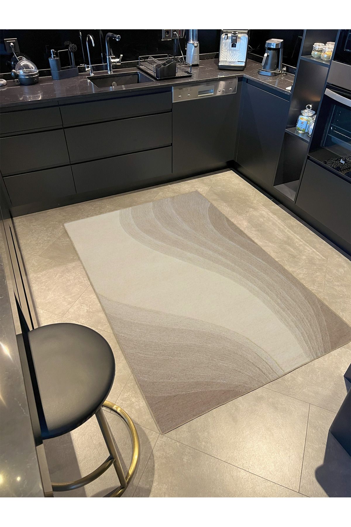 Kahverengi Çizgili Desenli Dokuma Taban Halı ve Yıkanabilir Halı miravip9917