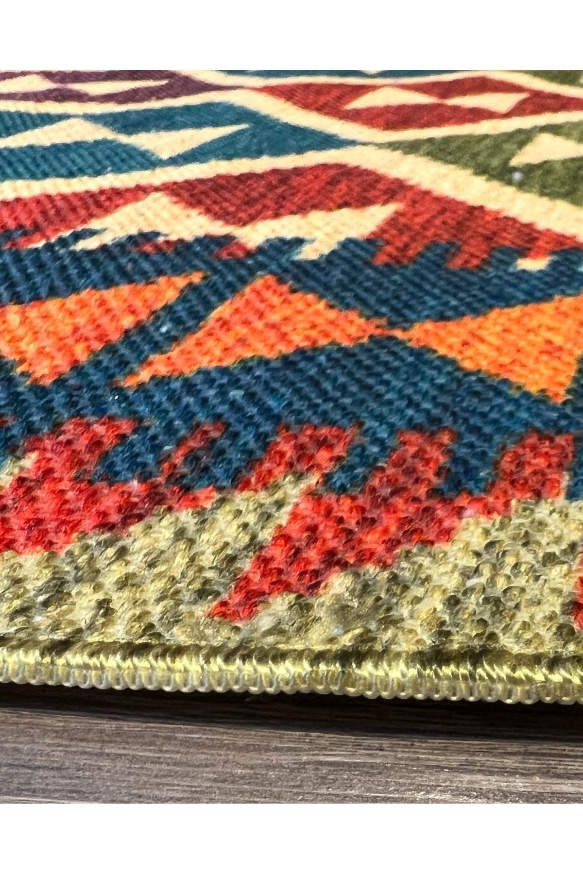 Cotton 561 Etnik Eskitme Desenli Dokuma Taban Çok Renkli Kilim