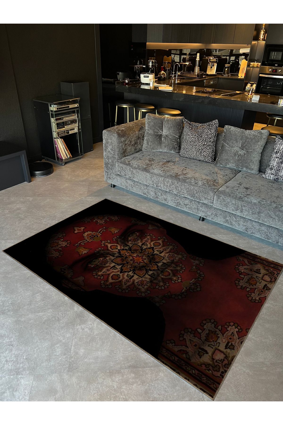 Bordo Temalı Etnik Motifli Kadın Portre Desenli Vintage Dekoratif Halı 5156