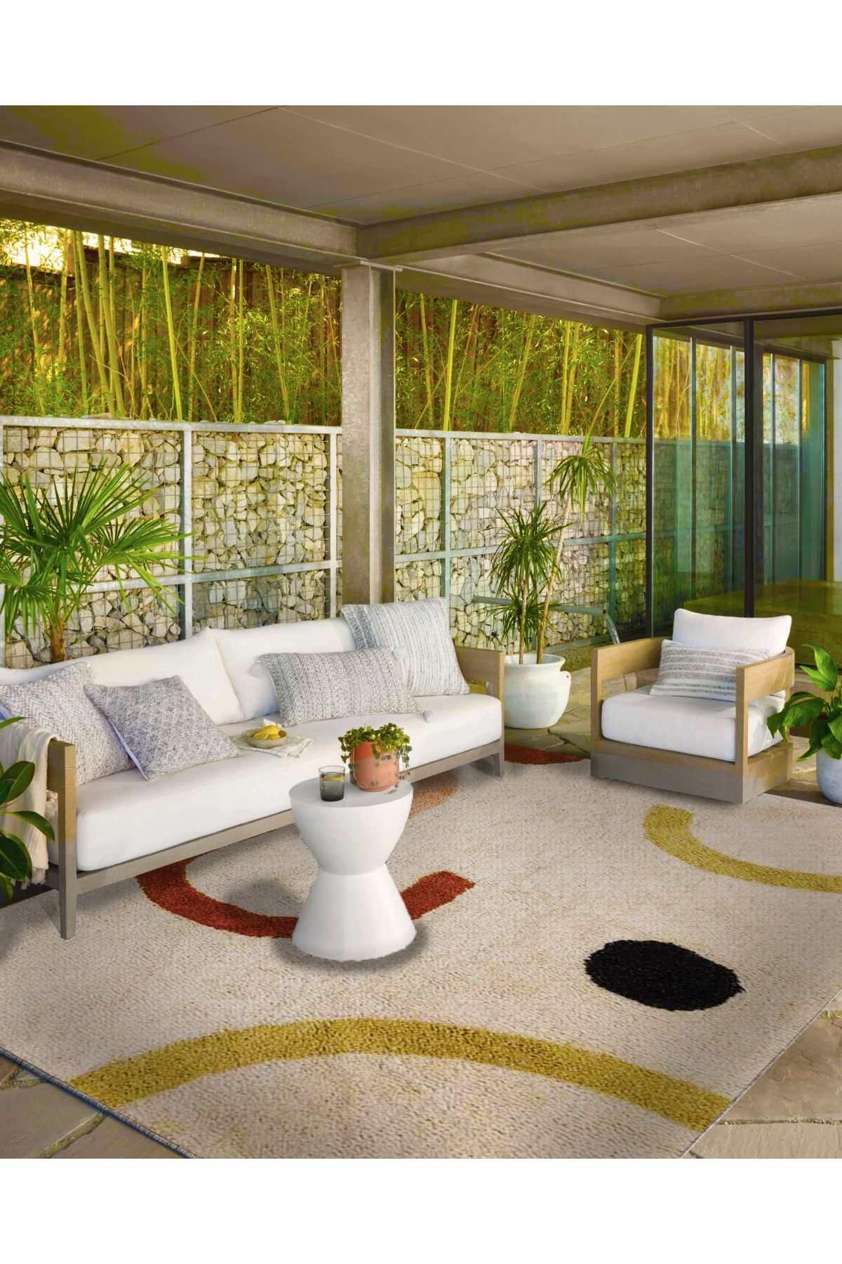 Krem Renkli Geometrik Temalı Desenli Dokuma Taban Halı ve Yıkanabilir Halı miravip10220