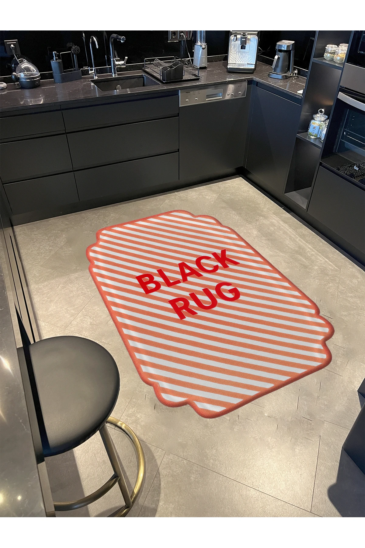 MOSSO Black Rug Yazılı Şeritli Desen Modern Dekoratif Halı mosso459