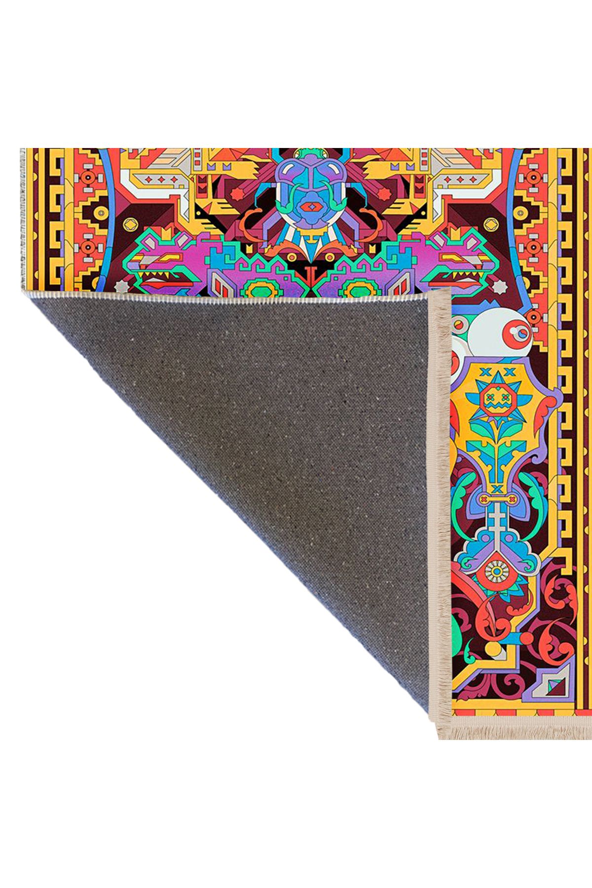 Özge Koleksiyonu Çok Renkli Geometrik Desenli Dokuma Taban Modern Dekoratif Halı özge41