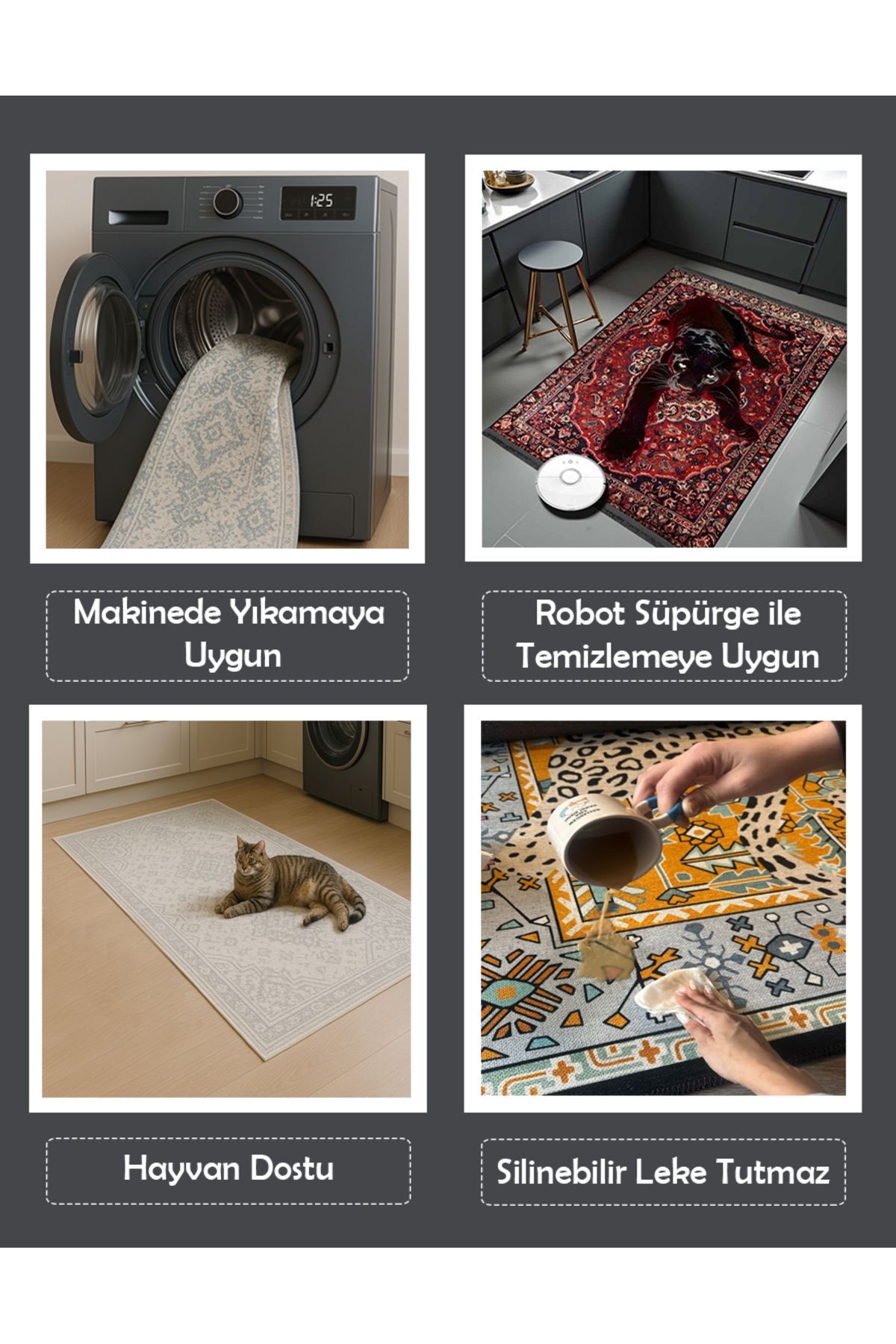 Alya Koleksiyonu Tavuklar ve Yazı Detaylı Dokuma Taban Modern Dekoratif Halı alya89