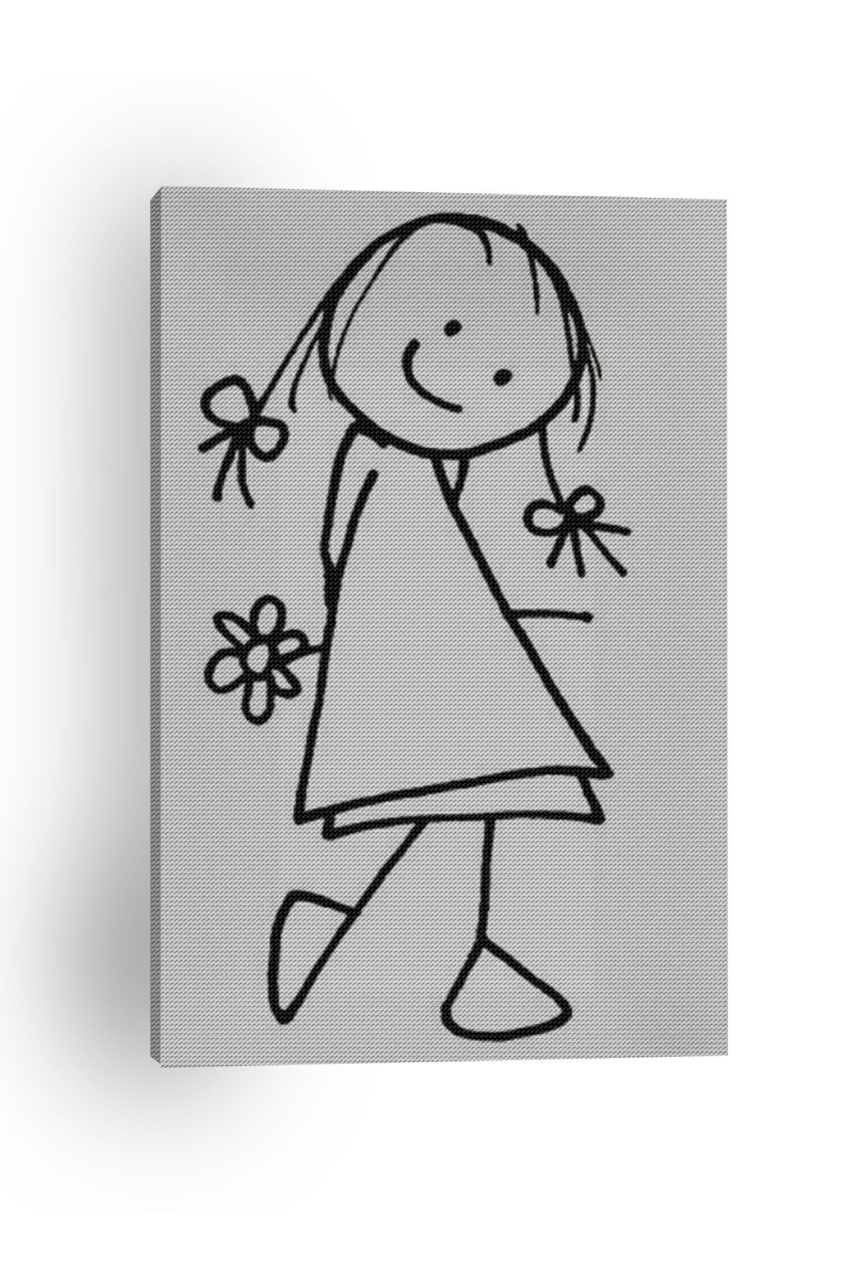 Kanvas Tablo Tatlı Küçük Kız Çizimli Desenli Temalı Desenli Temalı Tablo