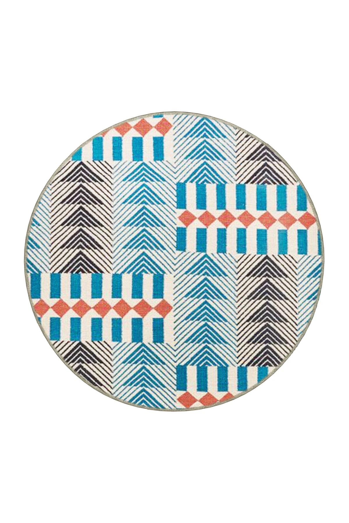 Mavi Gri Temalı Karma Üçgen Geometrik Desenli Modern Dekoratif Halı 4554