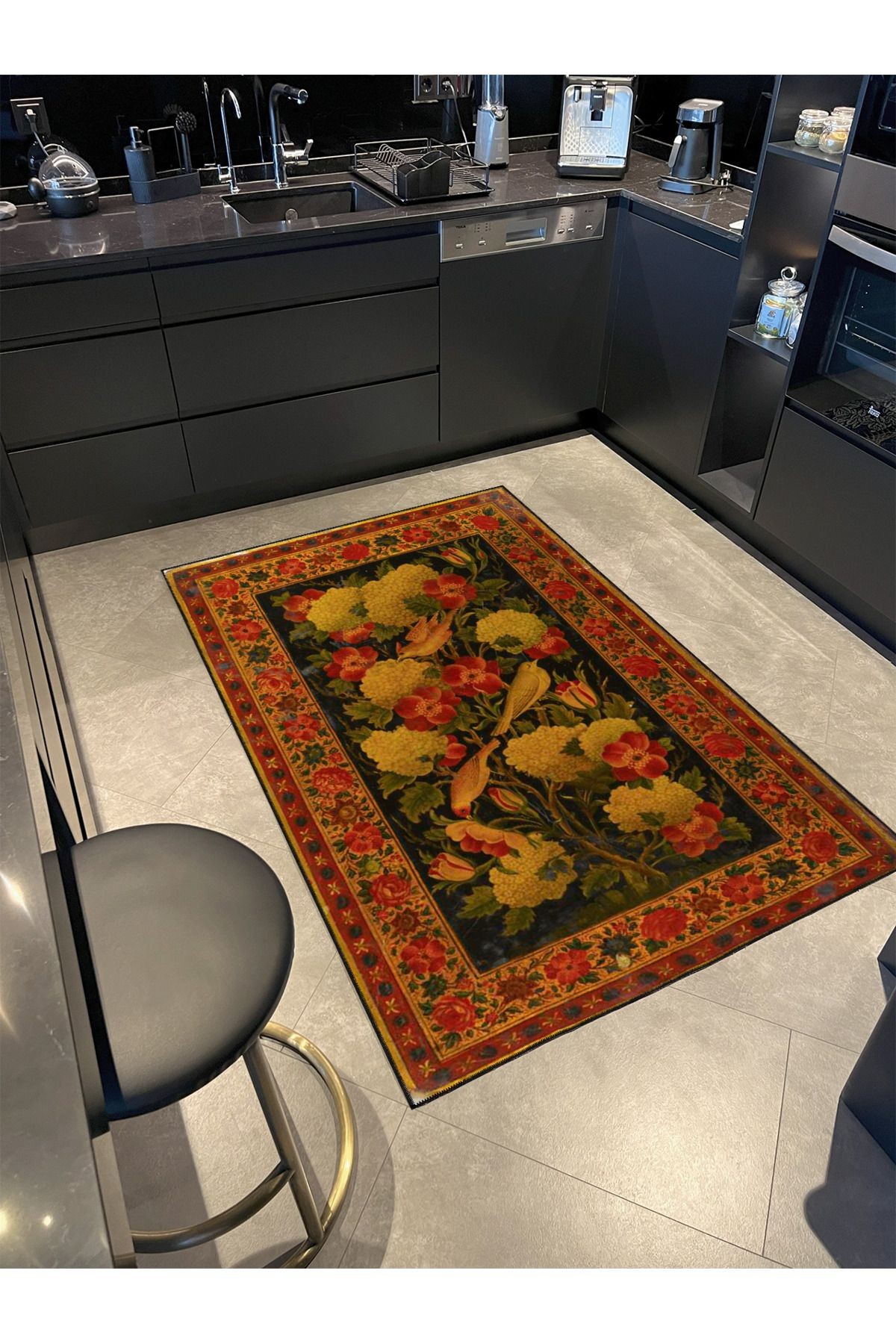 Turuncu Floral Geometrik Modern Dekoratif Halı miravip259
