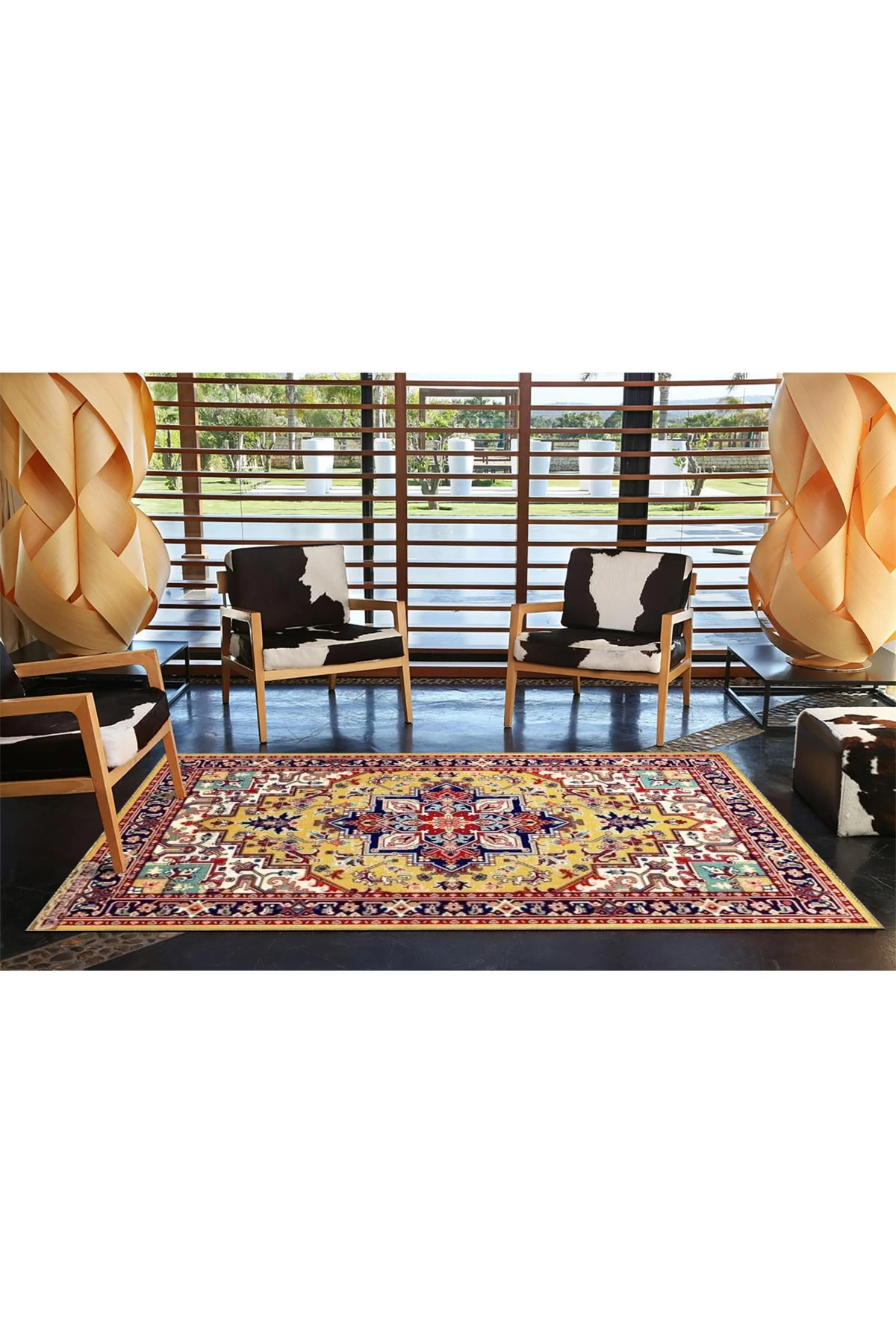 Eskitme Geometrik Modern Dekoratif Halı 3678