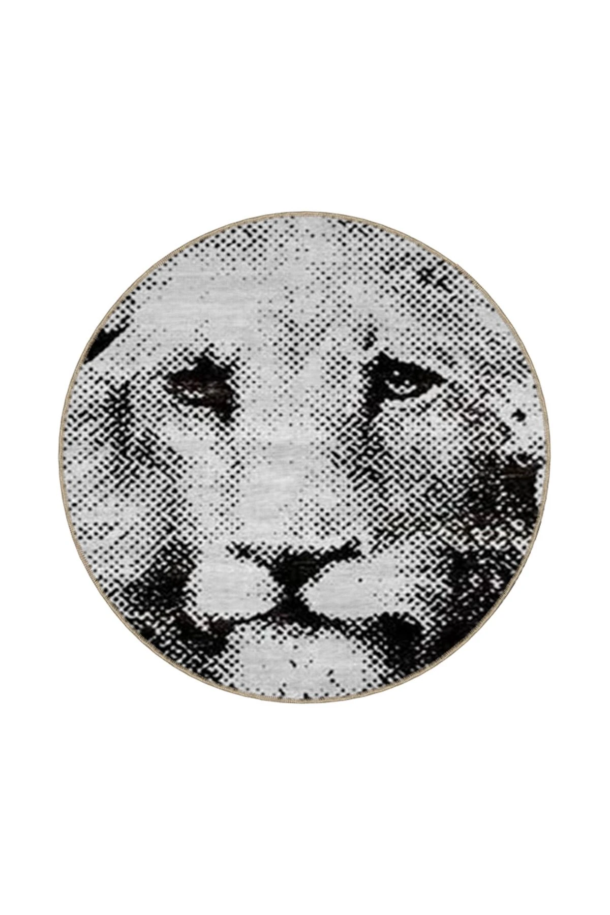 Siyah Beyaz Aslan Desenli Modern Dekoratif Halı 4500