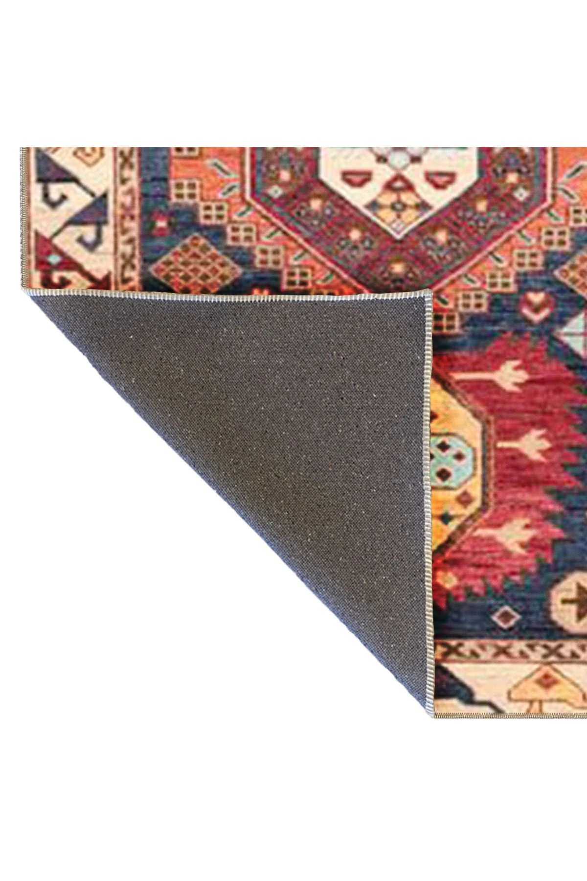 Lacivert Temalı Geleneksel Motif Desenli Etnik Vintage Dekoratif Halı 5016