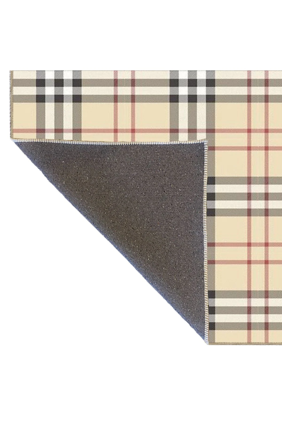 Krem Şerit Çizgili Motifli Geometrik Dokuma Taban ve Dekoratif Yıkanabilir Halı miravip8510