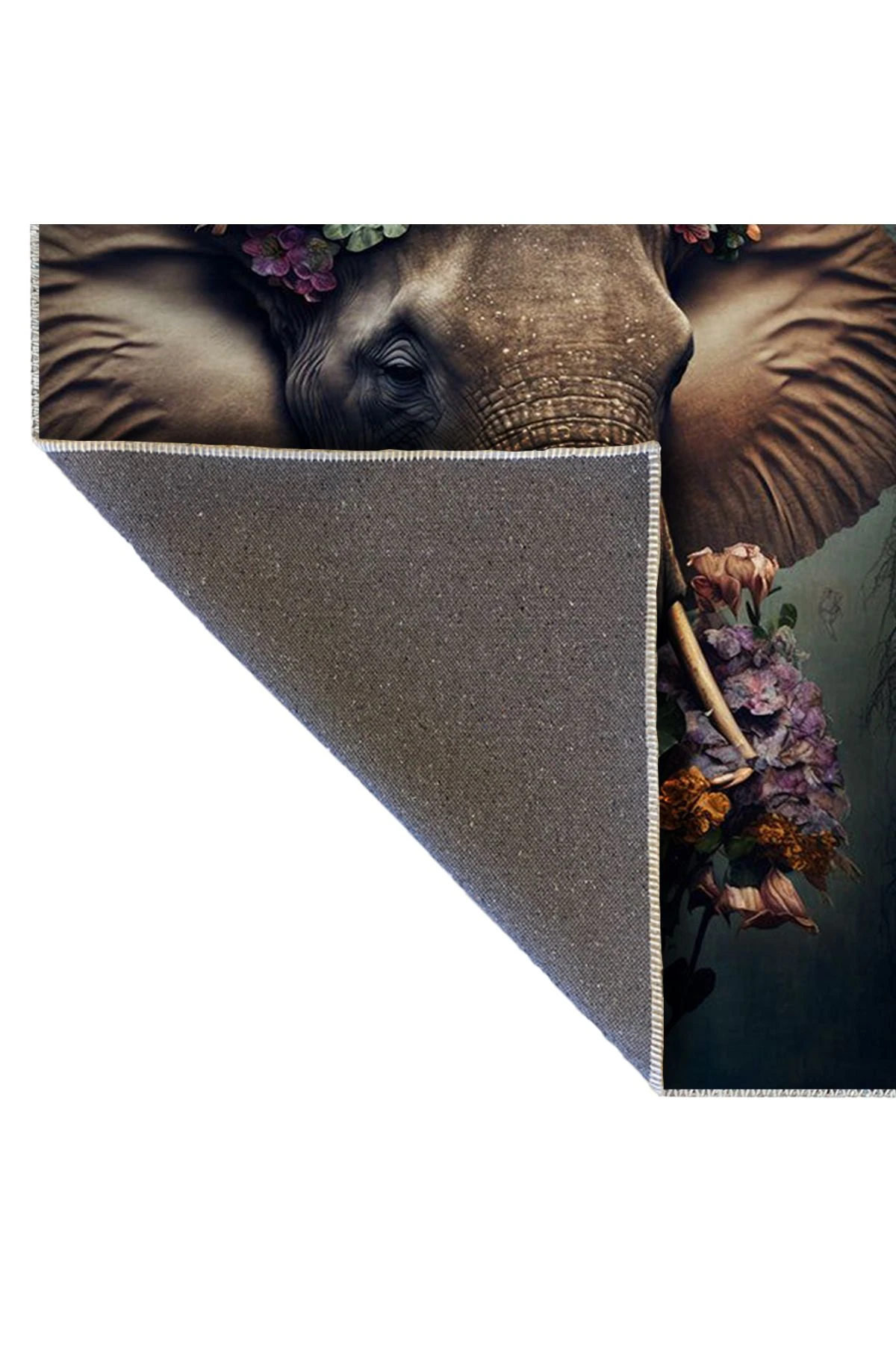 Kubilay Koleksiyonu Çok Renkli Soyut Çiçek Detaylı Fil Desenli Dokuma Taban Modern Dekoratif Halı 40