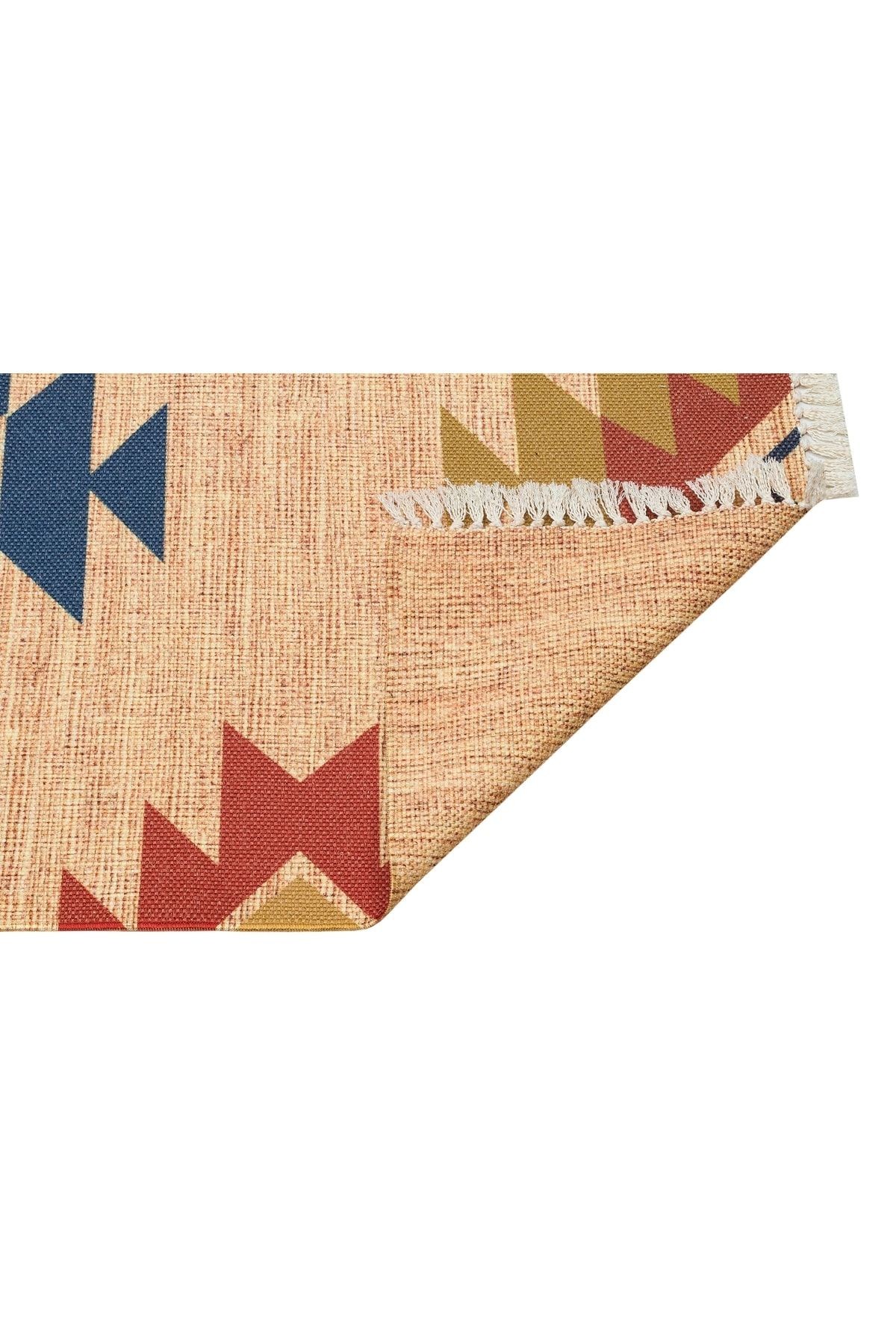 Moroccan 531 Etnik Desenli Jüt Görünüm Saçaklı Kilim