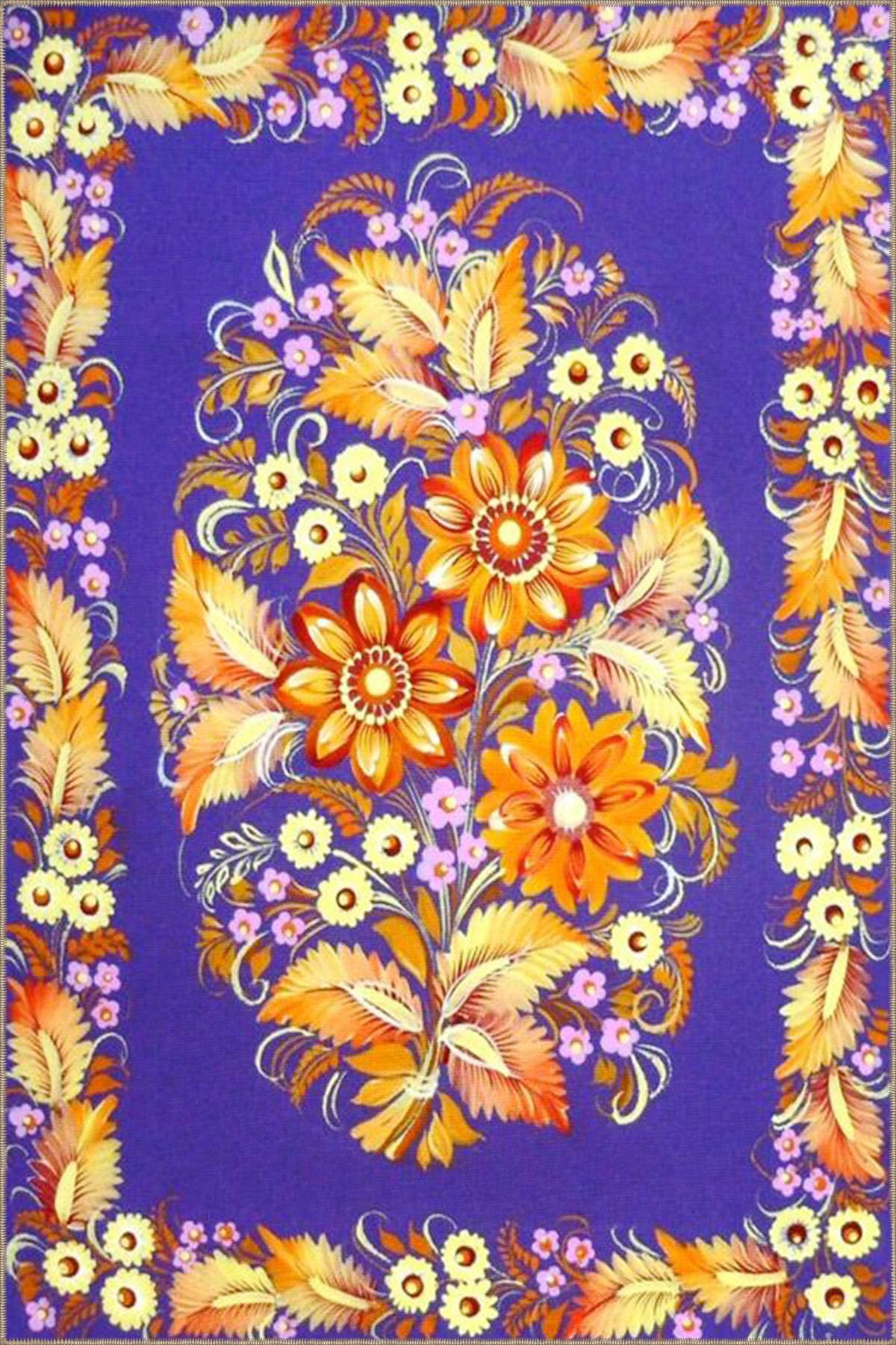 Mor Tonlu Çiçekli Floral Modern Dekoratif Halı miravip288