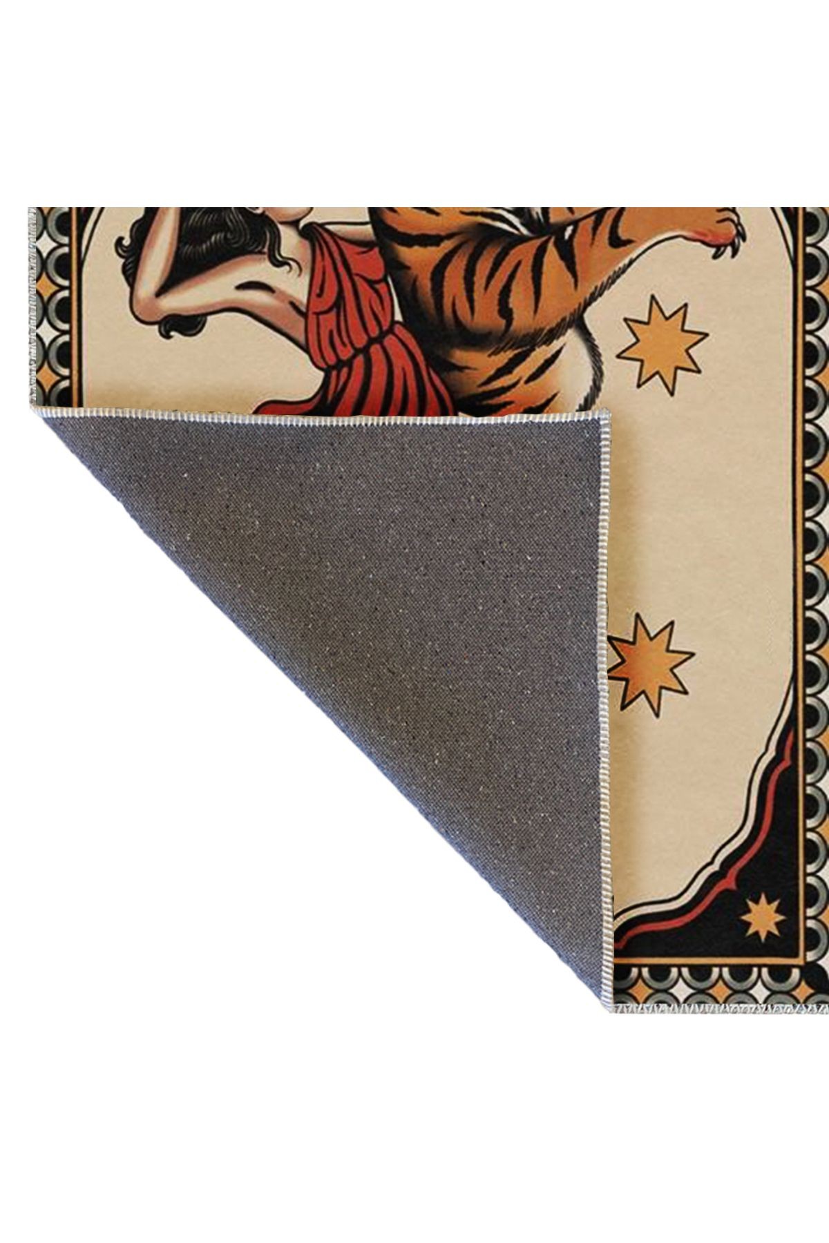 Atlas Koleksiyonu Kaplanın Üstündeki Savaşçı Kadın Desenli Modern Dekoratif Halı 51