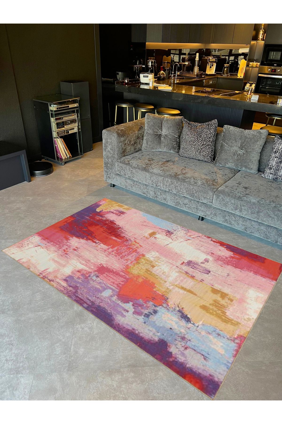 Tuğrul Koleksiyonu Çok Renkli Abstract Soyut Desenli Dokuma Taban Modern Dekoratif Halı 60