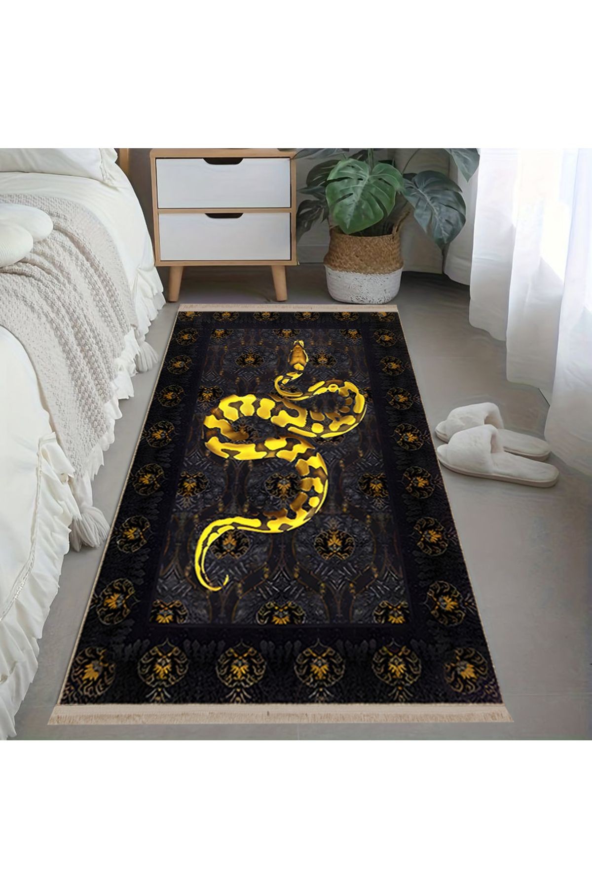 Nilla Koleksiyonu Sarı Yılan Desenli Dokuma Taban Modern Dekoratif Halı nilla16