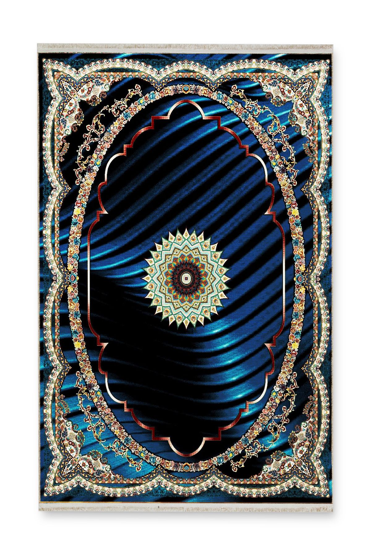 Çok Renkli Detaylı Lacivert Şekilli Antik Tasarım Serisi Dekoratif Halı antik166