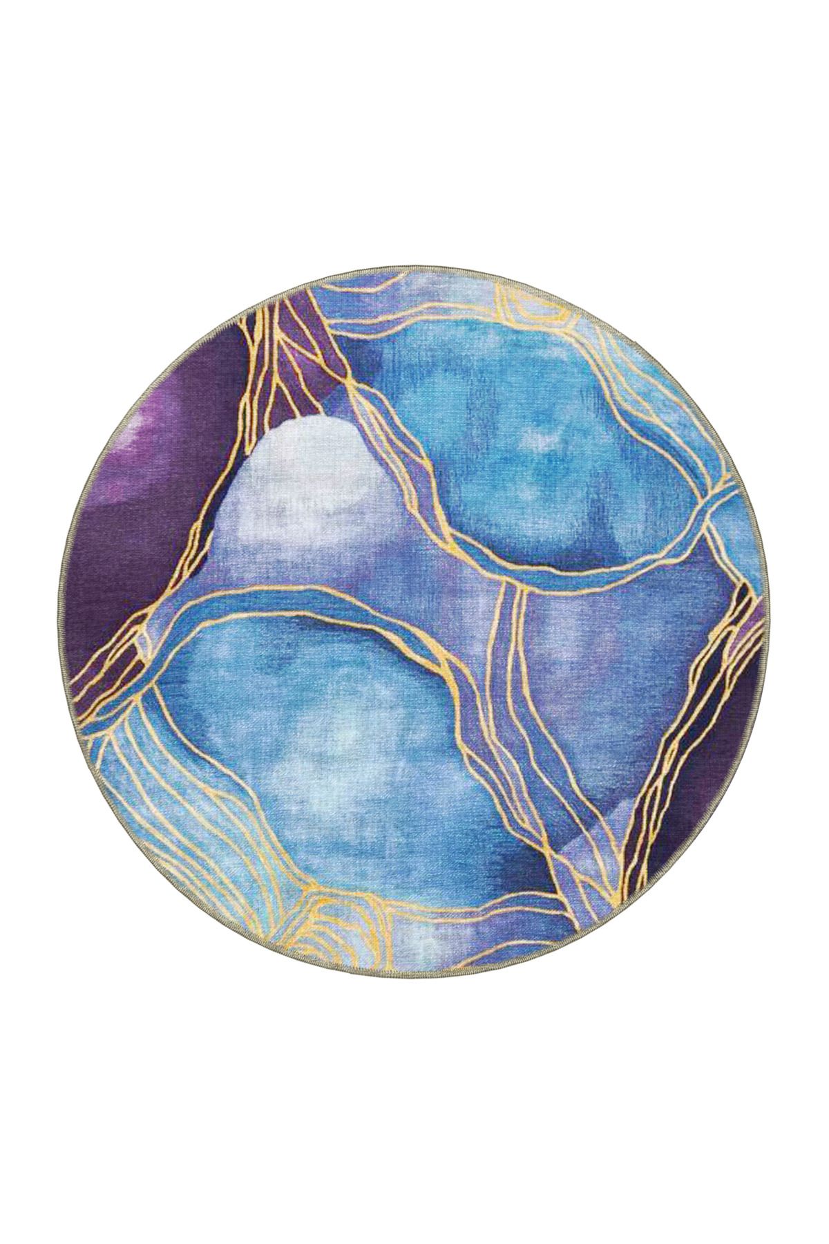 Mor Mavi Temalı Soyut Prizmatik Desenli Kreatif Modern Dekoratif Halı 3987