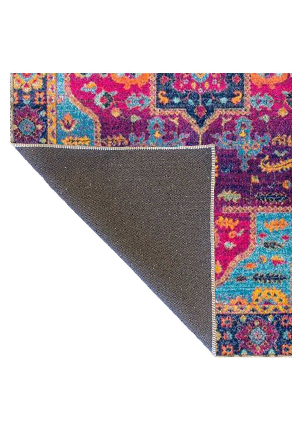 Mavi Pembe Temalı Geleneksel Motif Desenli Vintage Dekoratif Halı 3851