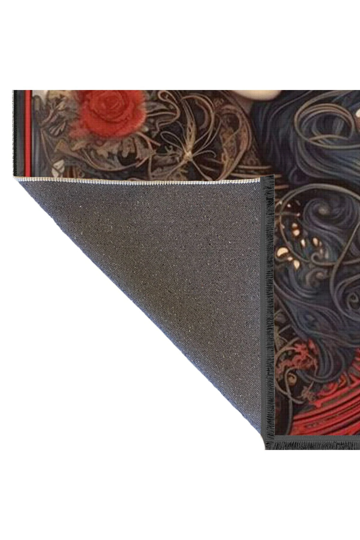 Kırmızı Siyah Temalı Sürrealist Tasarım Kadın Portre Desenli Modern Dekoratif Halı 3835