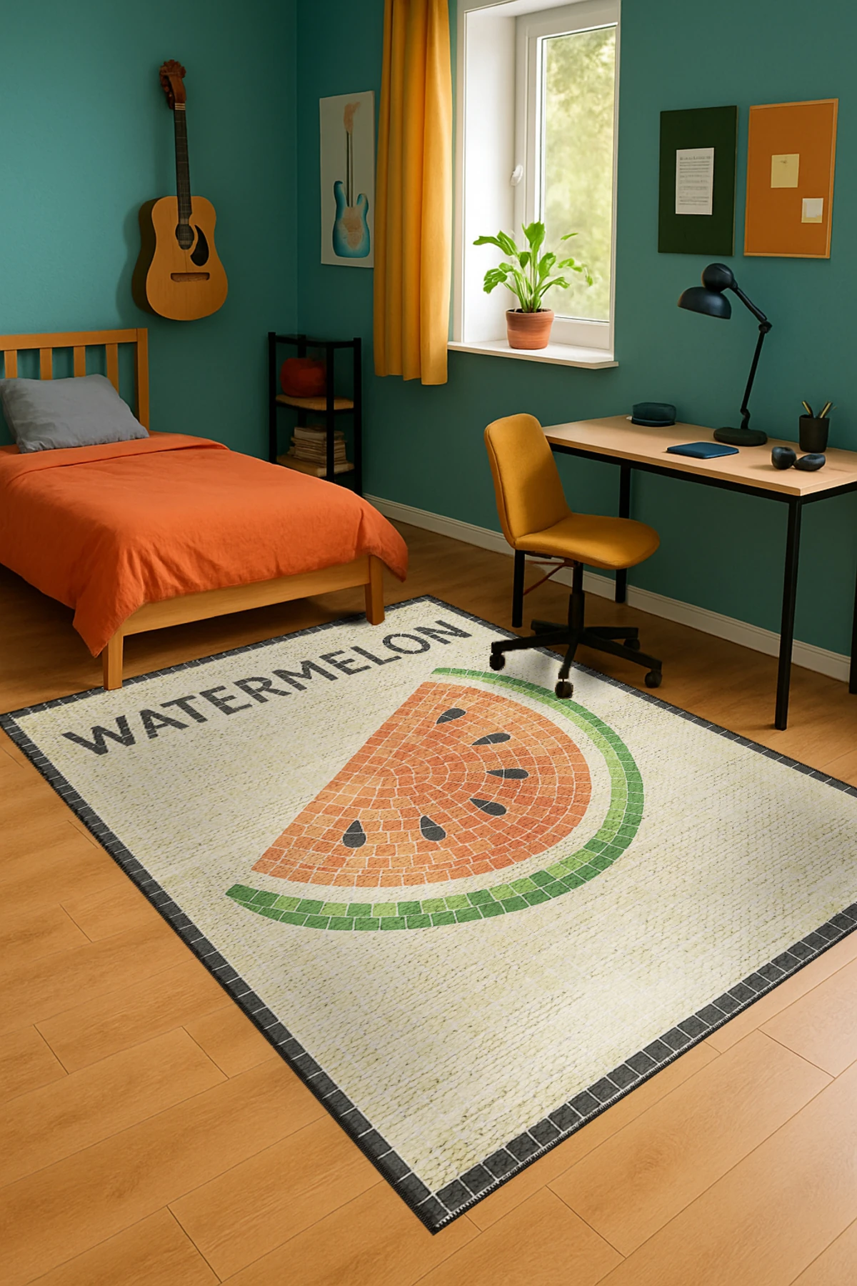 MOSSO Oranges Yazılı Desen Dokuma Taban Vintage Dekoratif Halımosso993