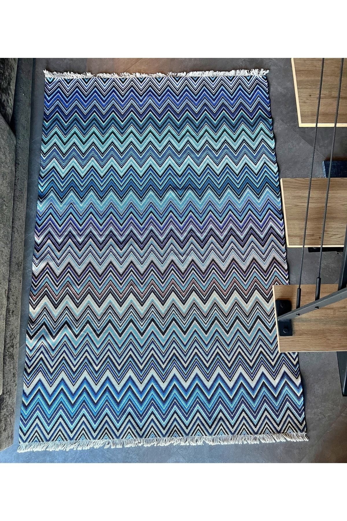 Cotton Zigzag Desenli Çok Renkli Kilim 541
