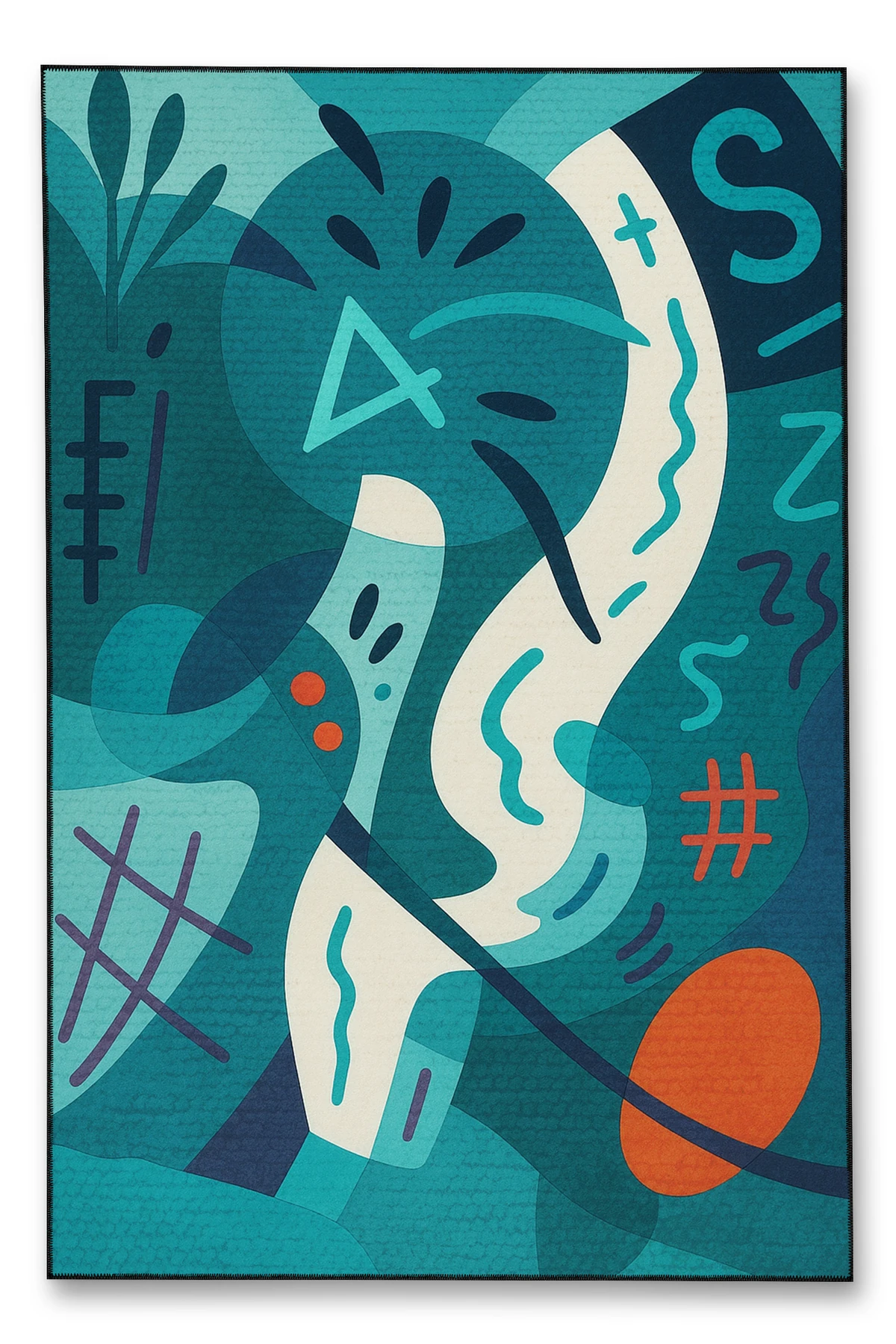 MOSSO Grafiti Motifli Desen Dokuma Taban Vintage Dekoratif Halı mosso901