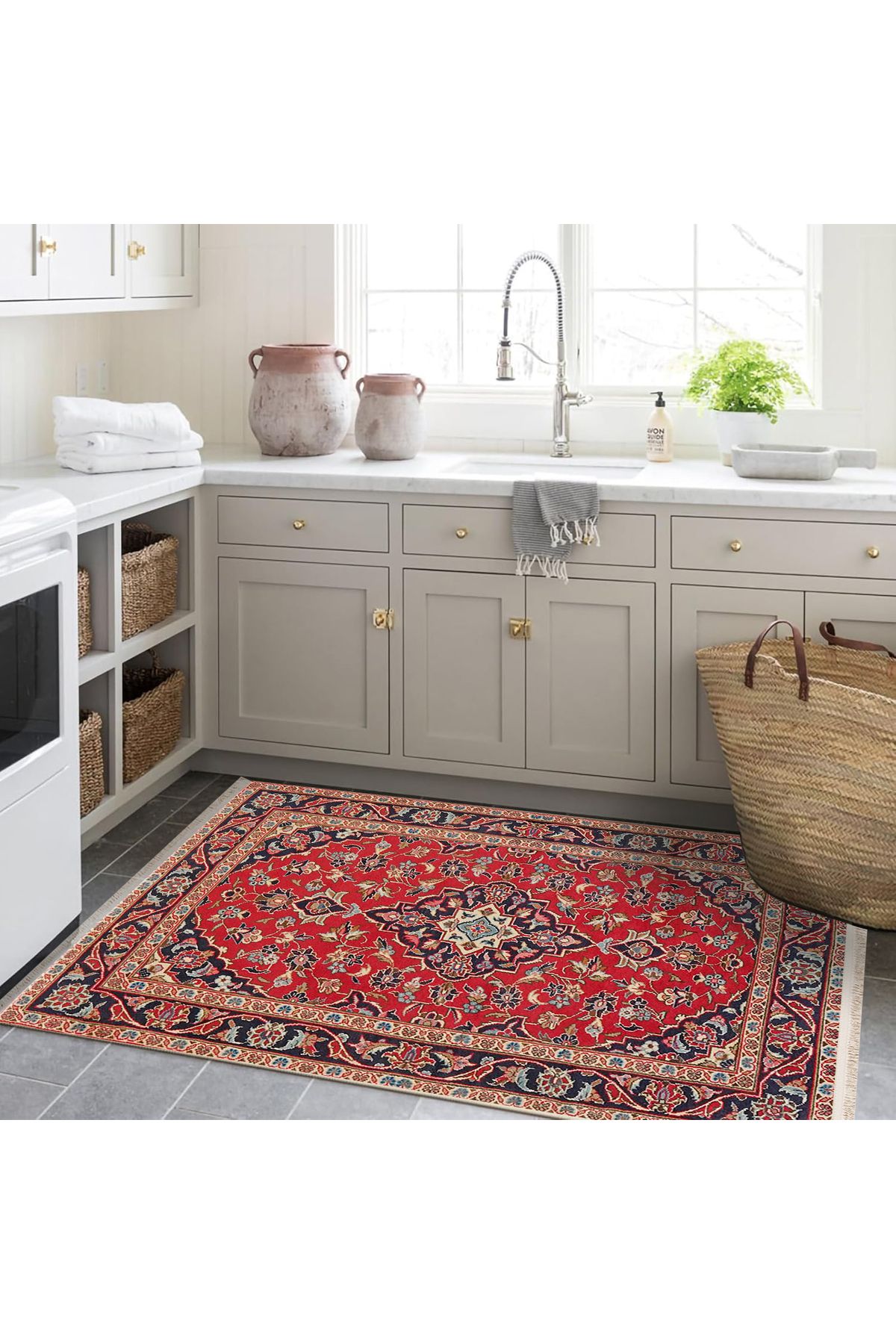 Güney Koleksiyonu Kırmızı Bej Temalı Geleneksel Motif Desenli Vintage Dekoratif Halı 25