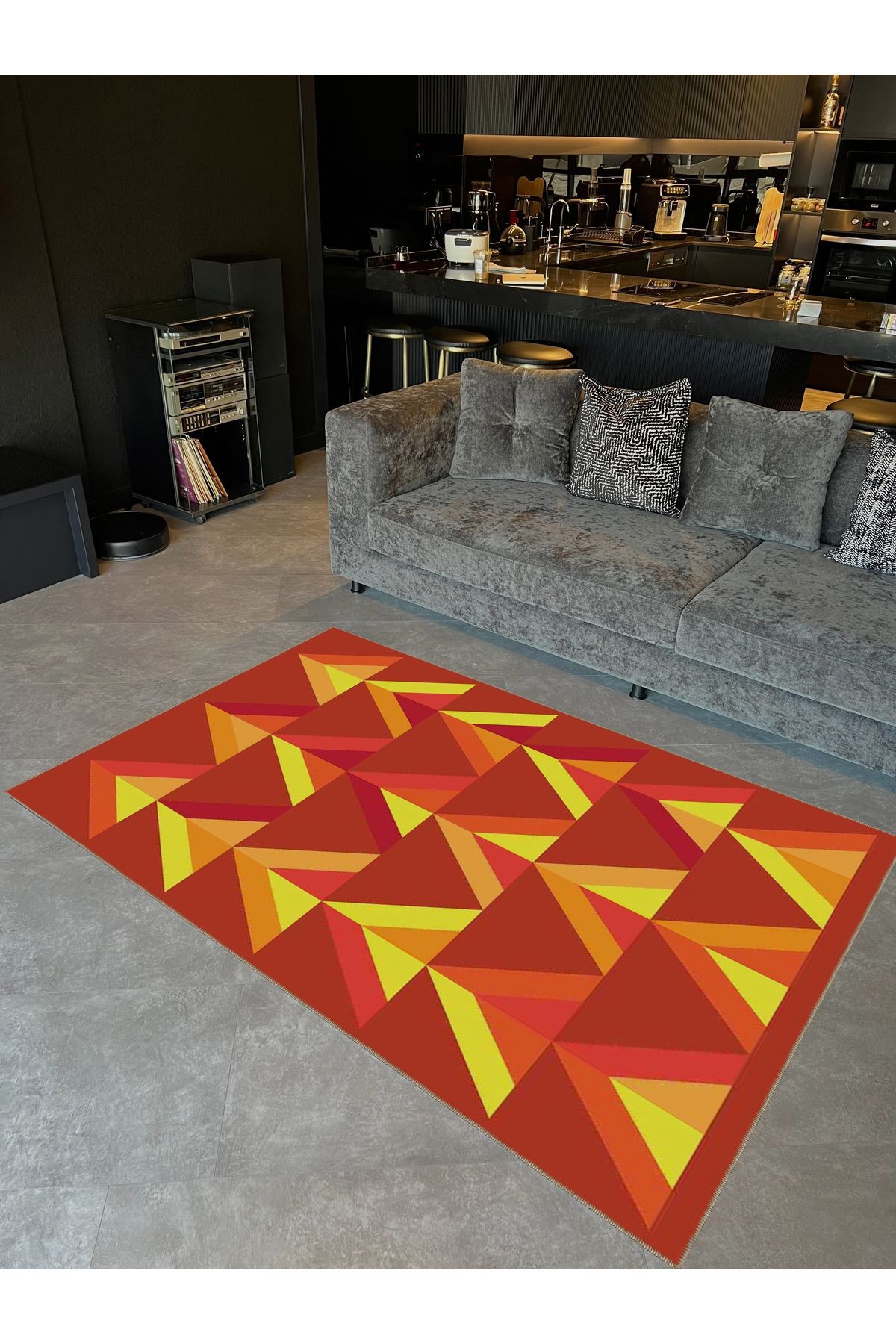Ametist Serisi Turuncu Tonlarda Geometrik Desenli Dokuma Taban Modern Dekoratif Halı ametist18