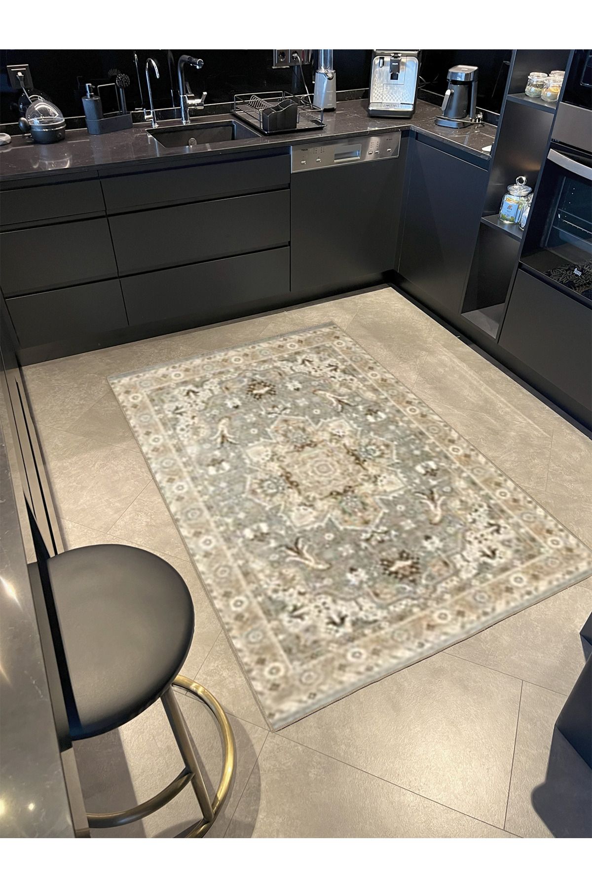 Krem Geometrik Yıldızlı Geleneksel Modern Desenli Dekoratif Yıkanabilir Halı miravip8293