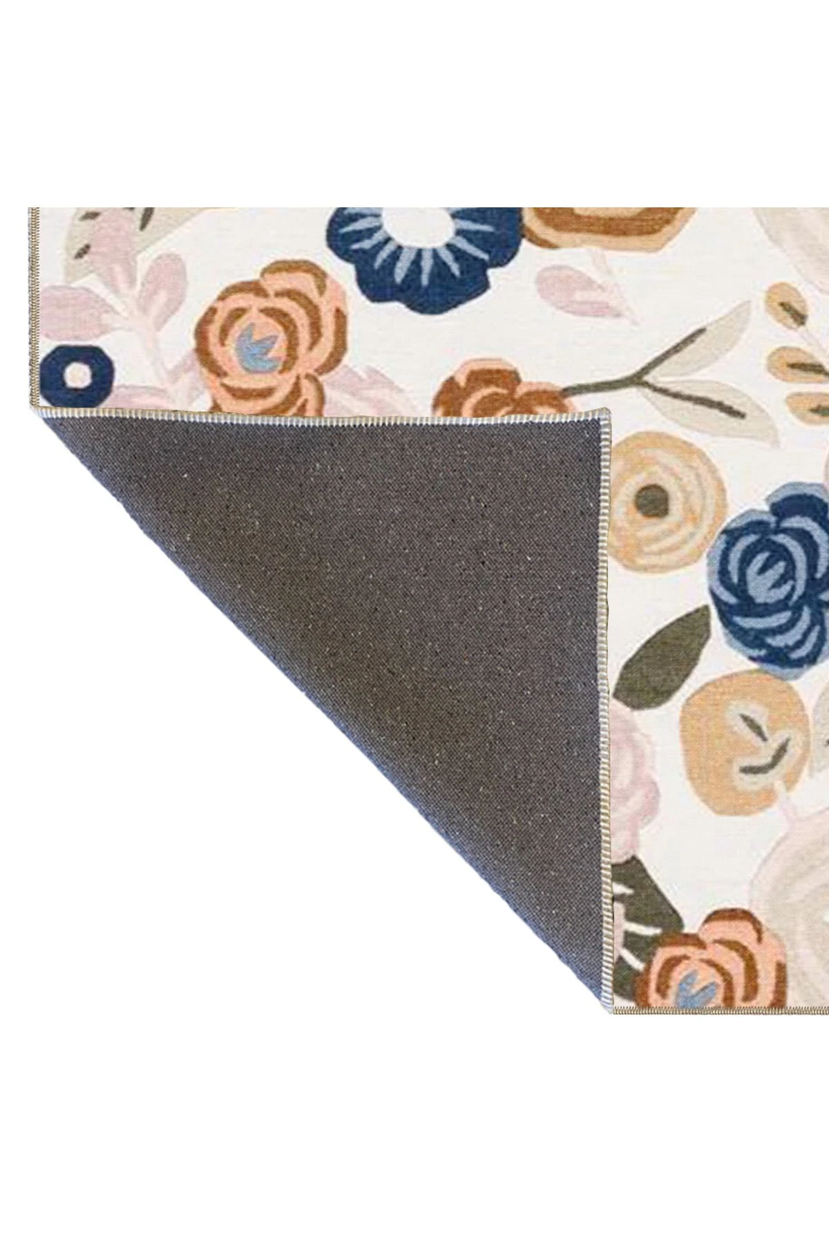 Krem Çiçekli Renkli ve Geometrik Dokuma Taban Yıkanabilir Halı miravip8354