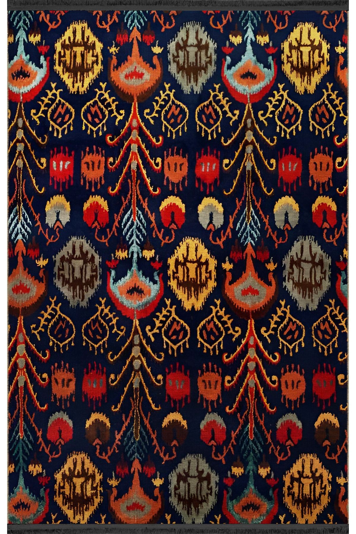 Lacivert Temalı Çok Renkli Geleneksel Motif Etnik Desenli Vintage Dekoratif Halı 1930