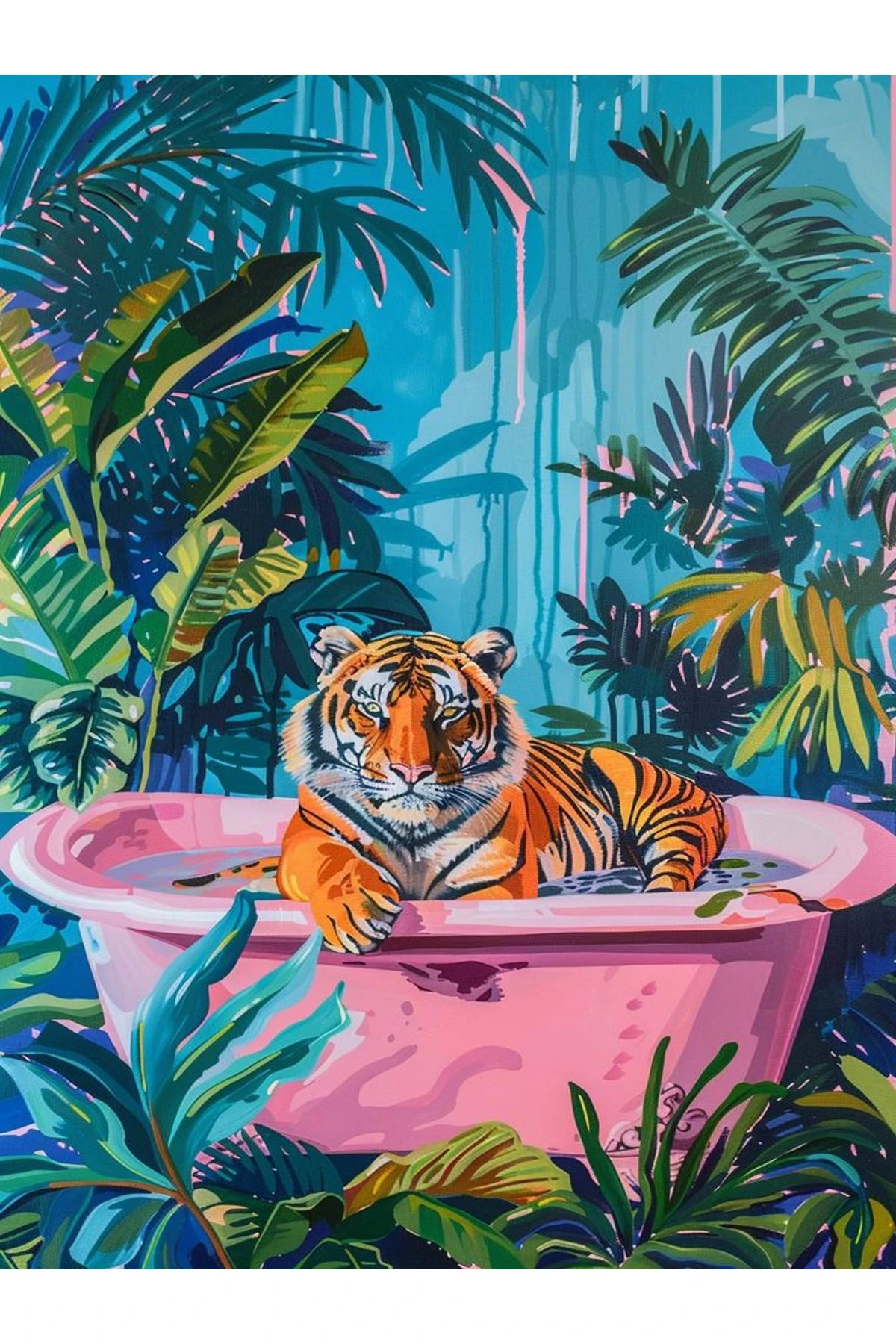 Kuzey Koleksiyonu Doğa Temalı Pembe Küvette Kaplan Desenli Dokuma Taban Dekoratif Halı kuzey38