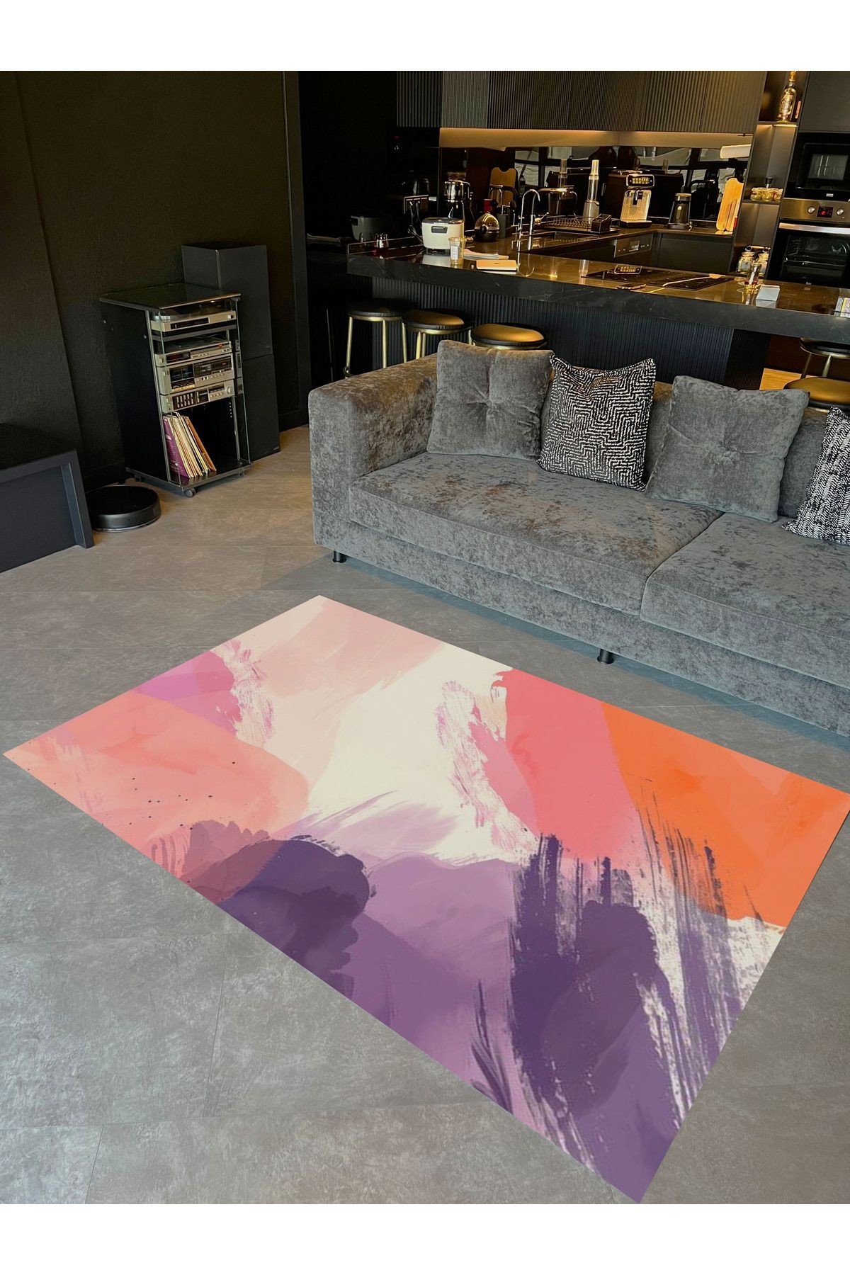 Kemal Koleksiyonu Pembe Mor Tonlar Soyut Abstract Desenli Dokuma Taban Modern Dekoratif Halı 30