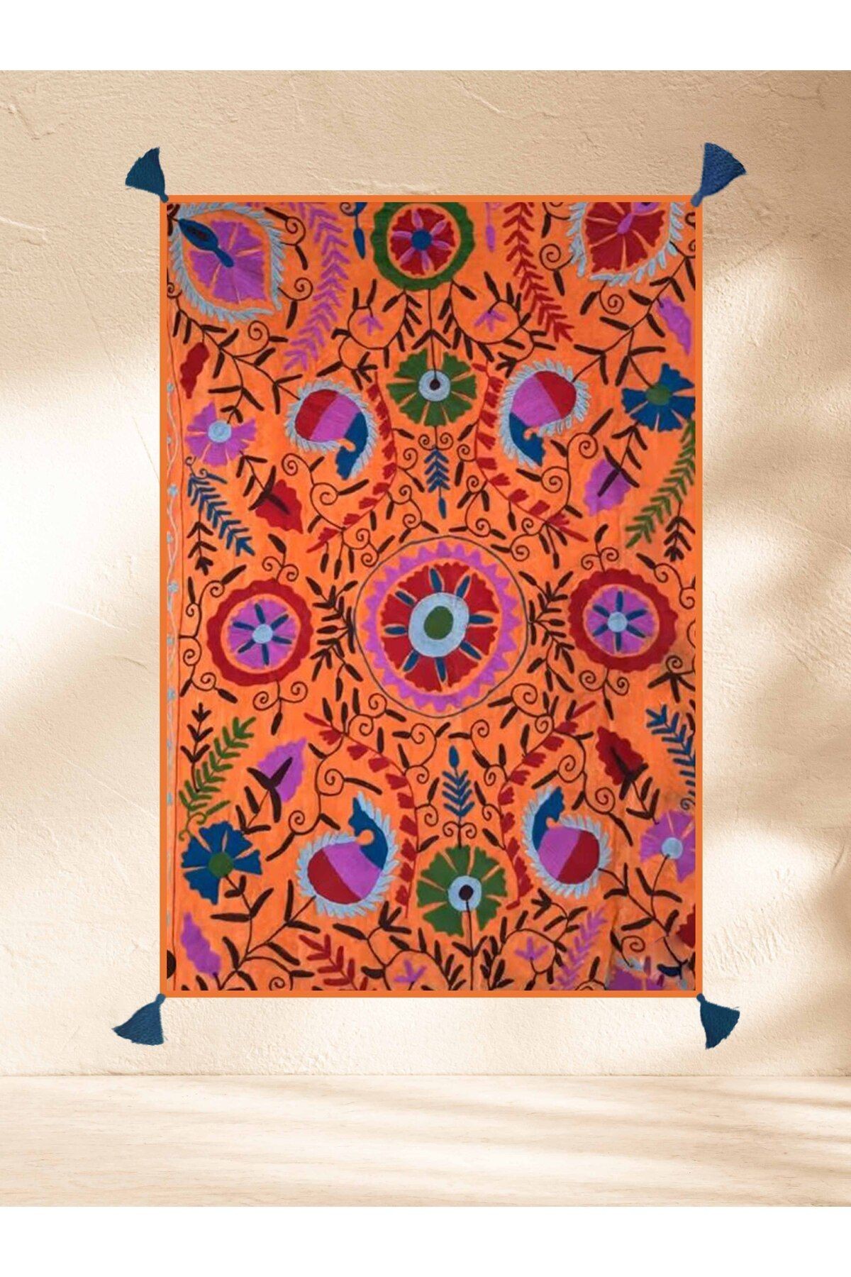 Haryana Koleksiyonu Turuncu Temalı Etnik Motifler Desenli Dokuma Taban Vintage Dekoratif Halı 11