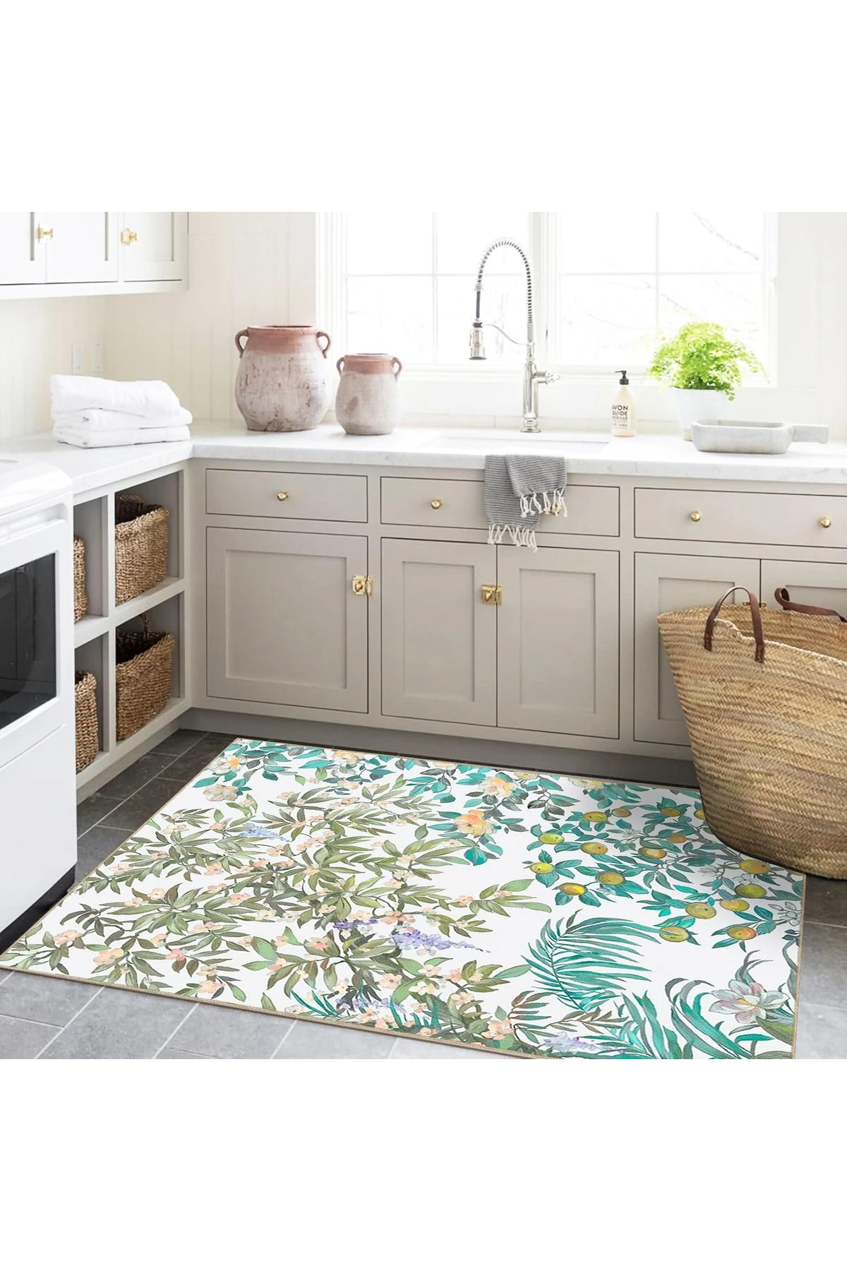 Semih Koleksiyonu Açık Tonlarda Çiçekli Ağaç Desenli Dokuma Taban Modern Dekoratif Halı 50