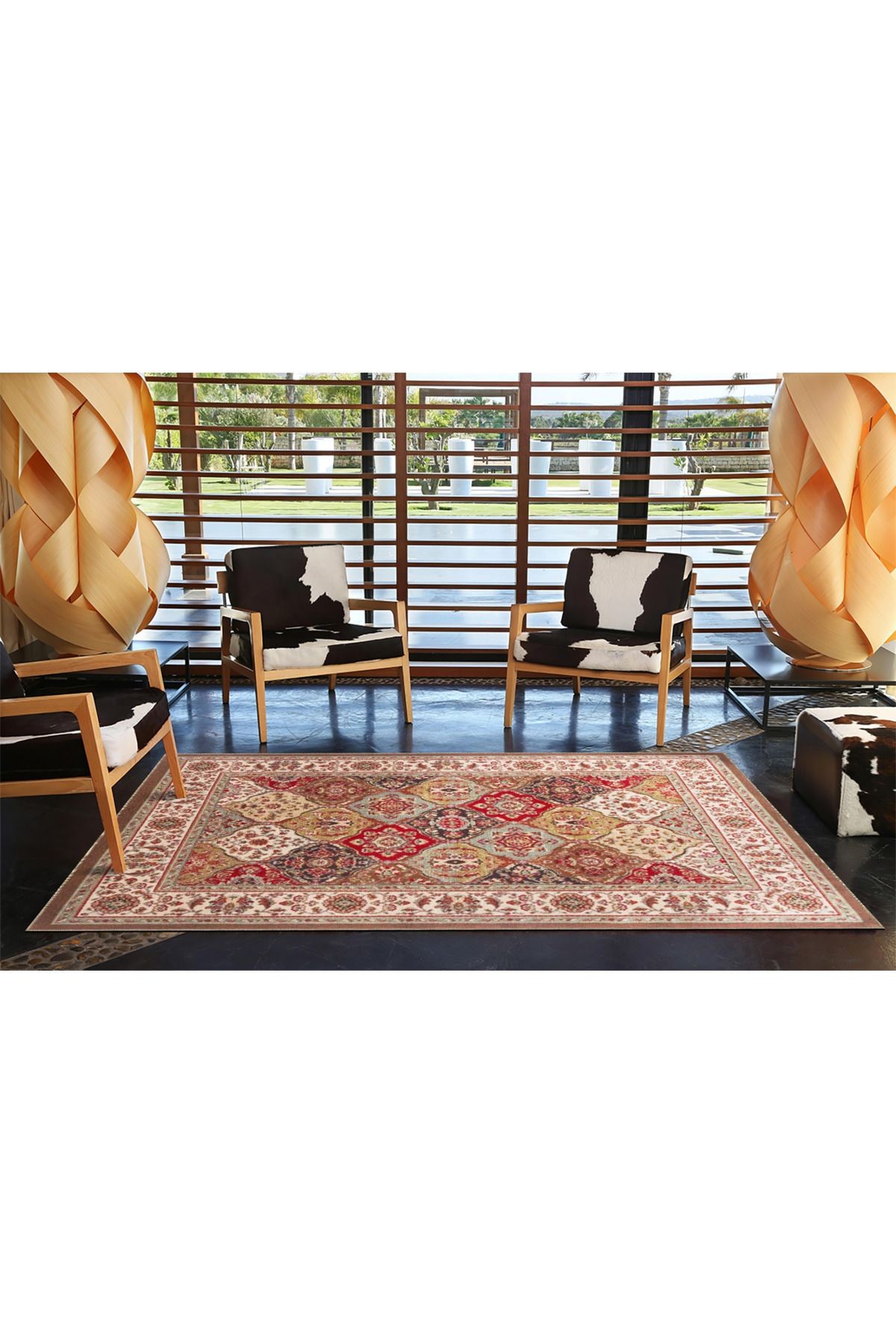 Renkli Kare Desenli Modern Dekoratif Halı 3681