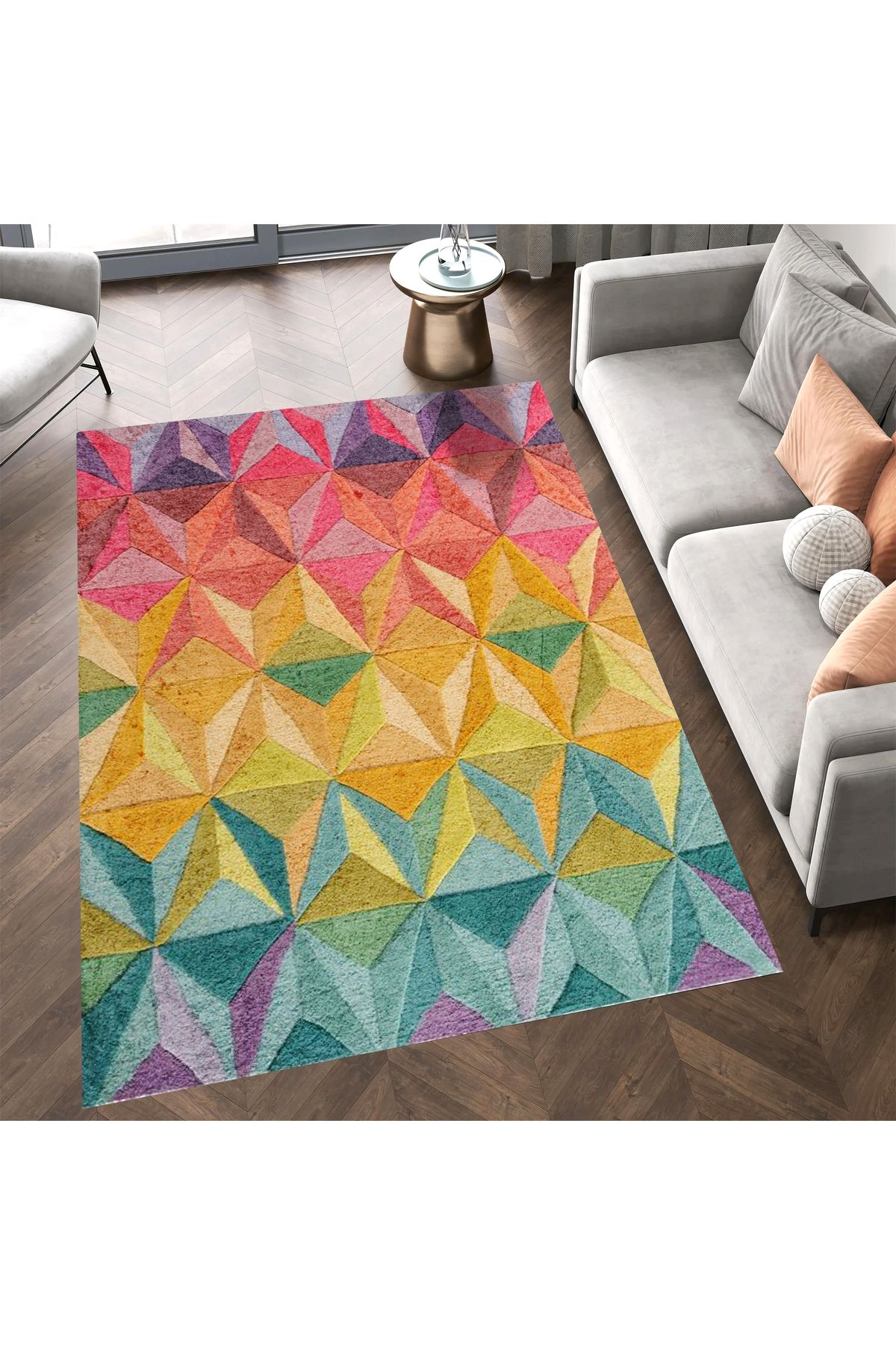 Kuzey Koleksiyonu Çok Renkli Şekiller Dokuma Taban Dekoratif Halı kuzey05