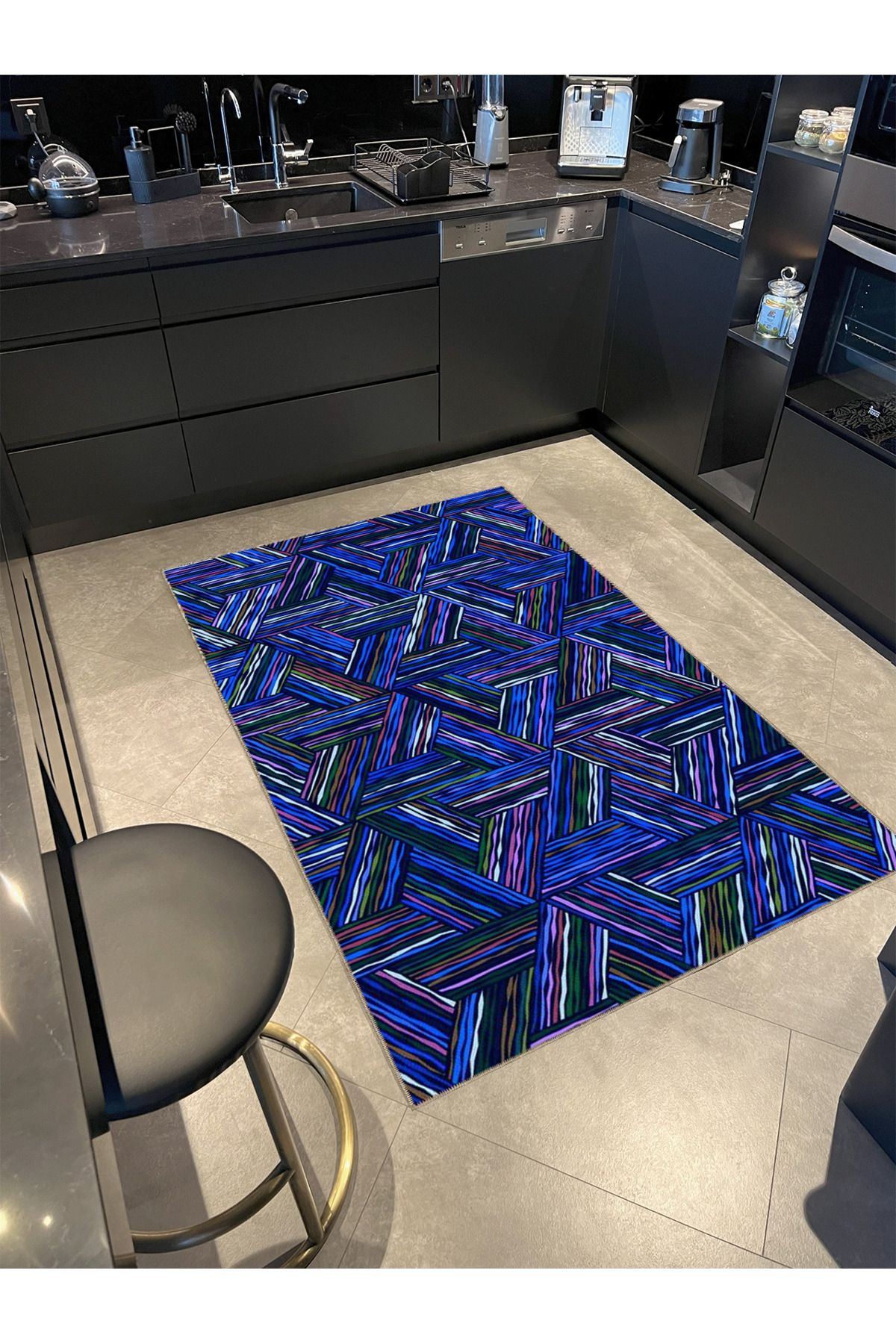 Lacivert Temalı Düğüm Geometrik Desenli Modern Dekoratif Halı 4678