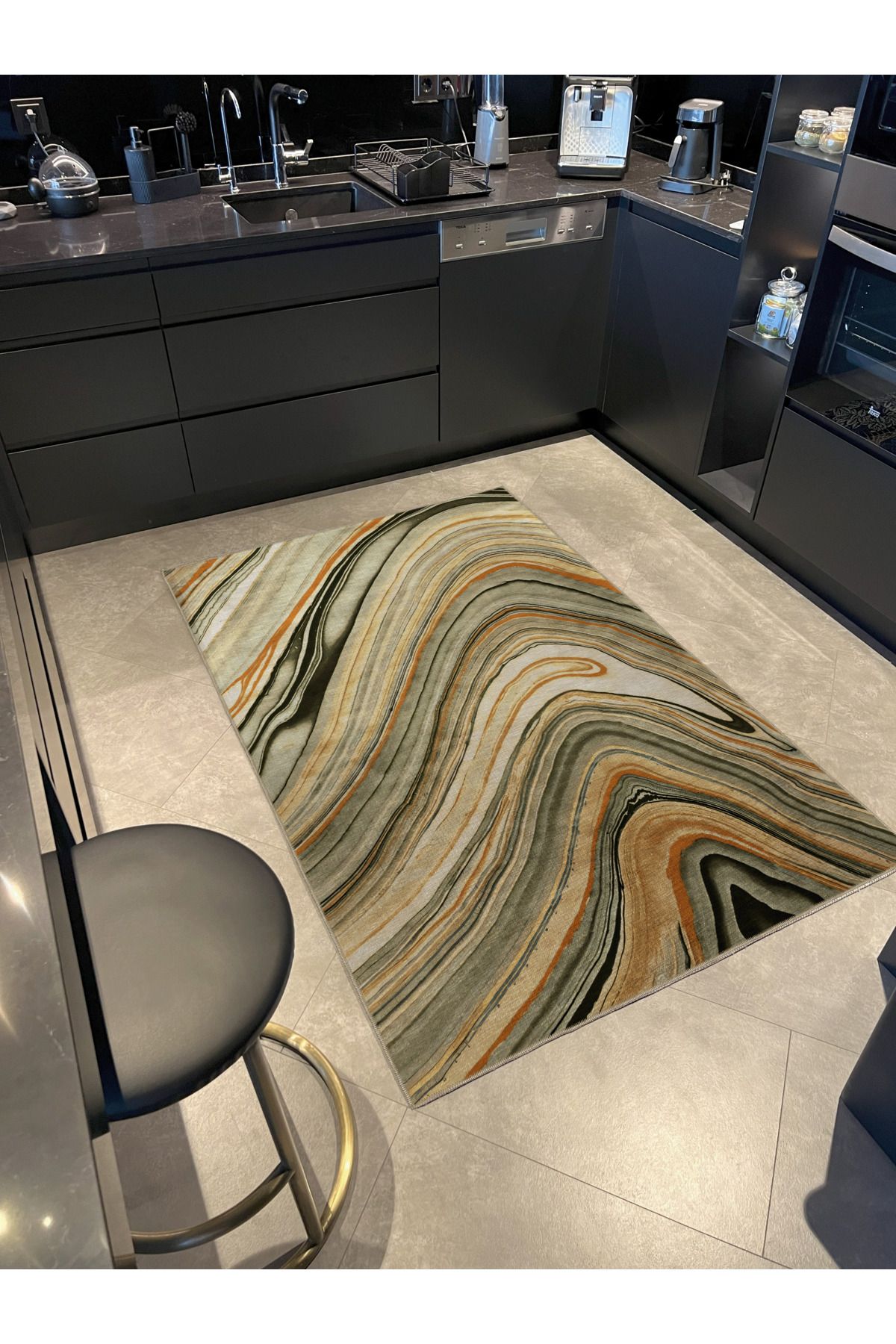 Çok Renkli Dalgalı Soyut Desenli Modern Dekoratif Halı 2357