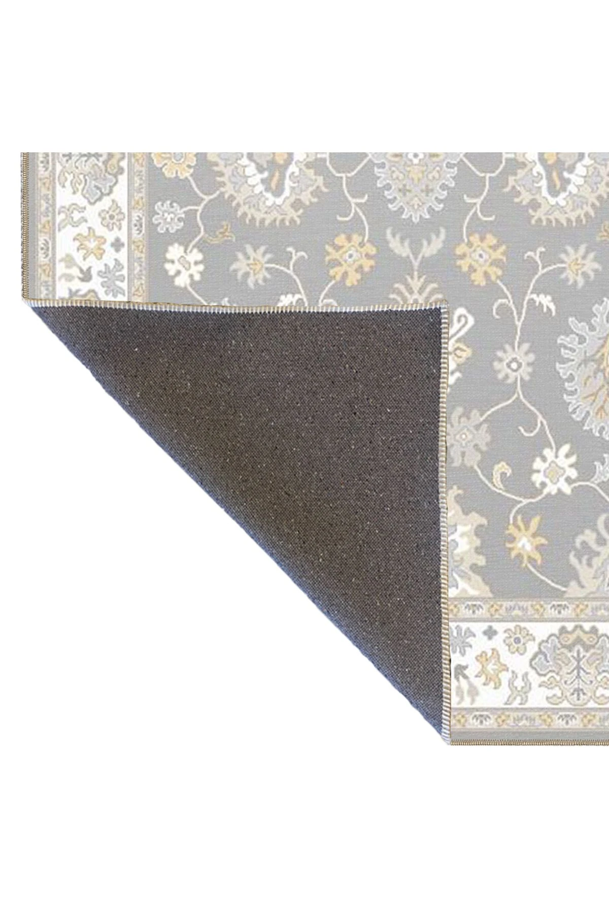 Gri Temalı Geleneksel Motif Etnik Çiçek Desenli Vintage Dekoratif Halı 4609