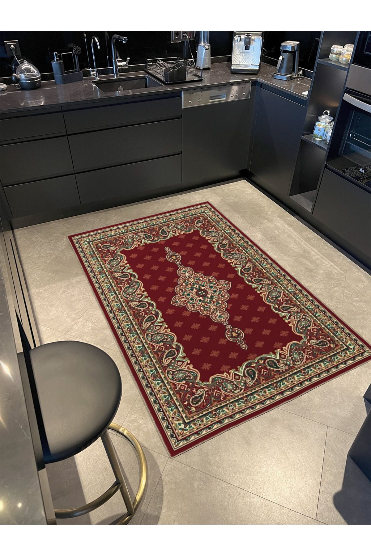 Etnik Desenli Bordo Dokuma Taban Halı 4288